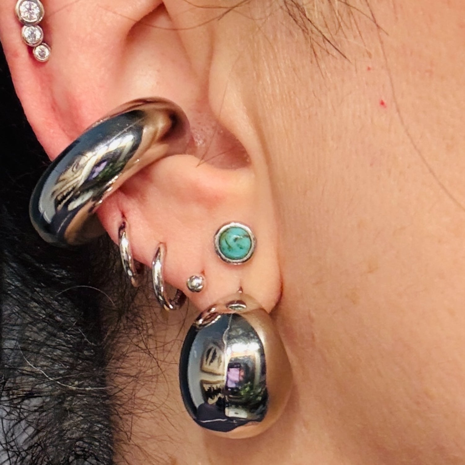 Waterproof Puffed Wrap Hoop Earrings Polished Stainless Steel & 14k Gold PVD Plated Stainless Steel