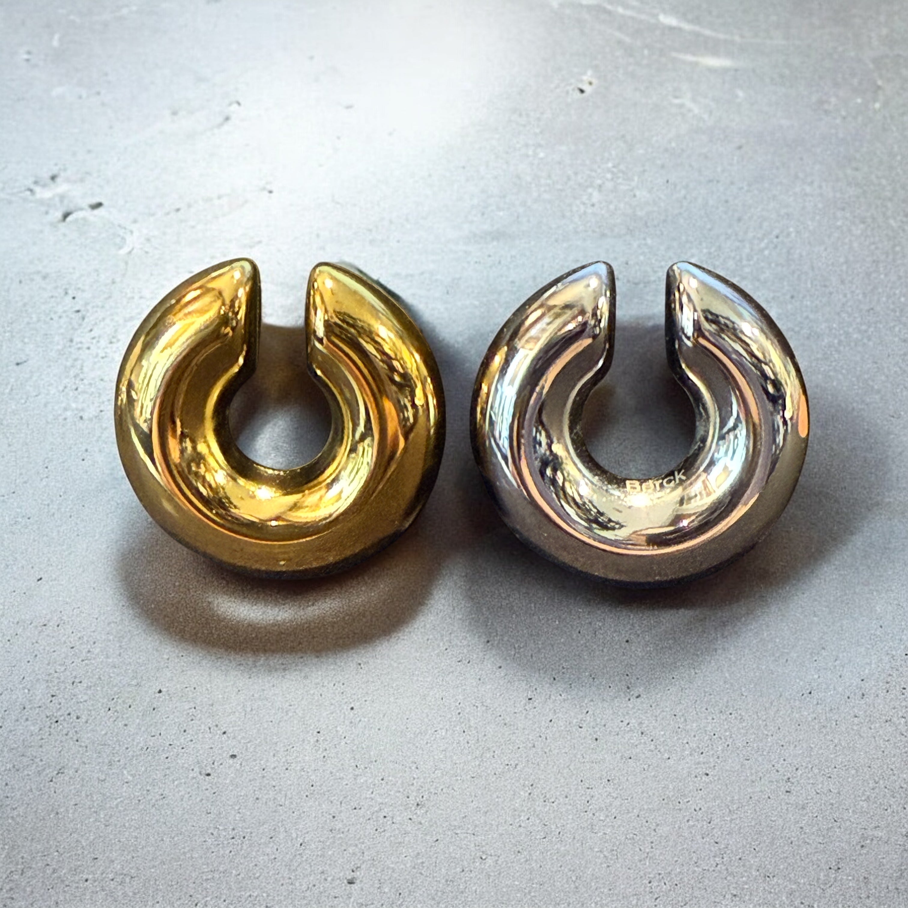 Waterproof Large Puffed Hoop Ear Cuff Polished Stainless Steel & 14k Gold PVD Plated Stainless Steel