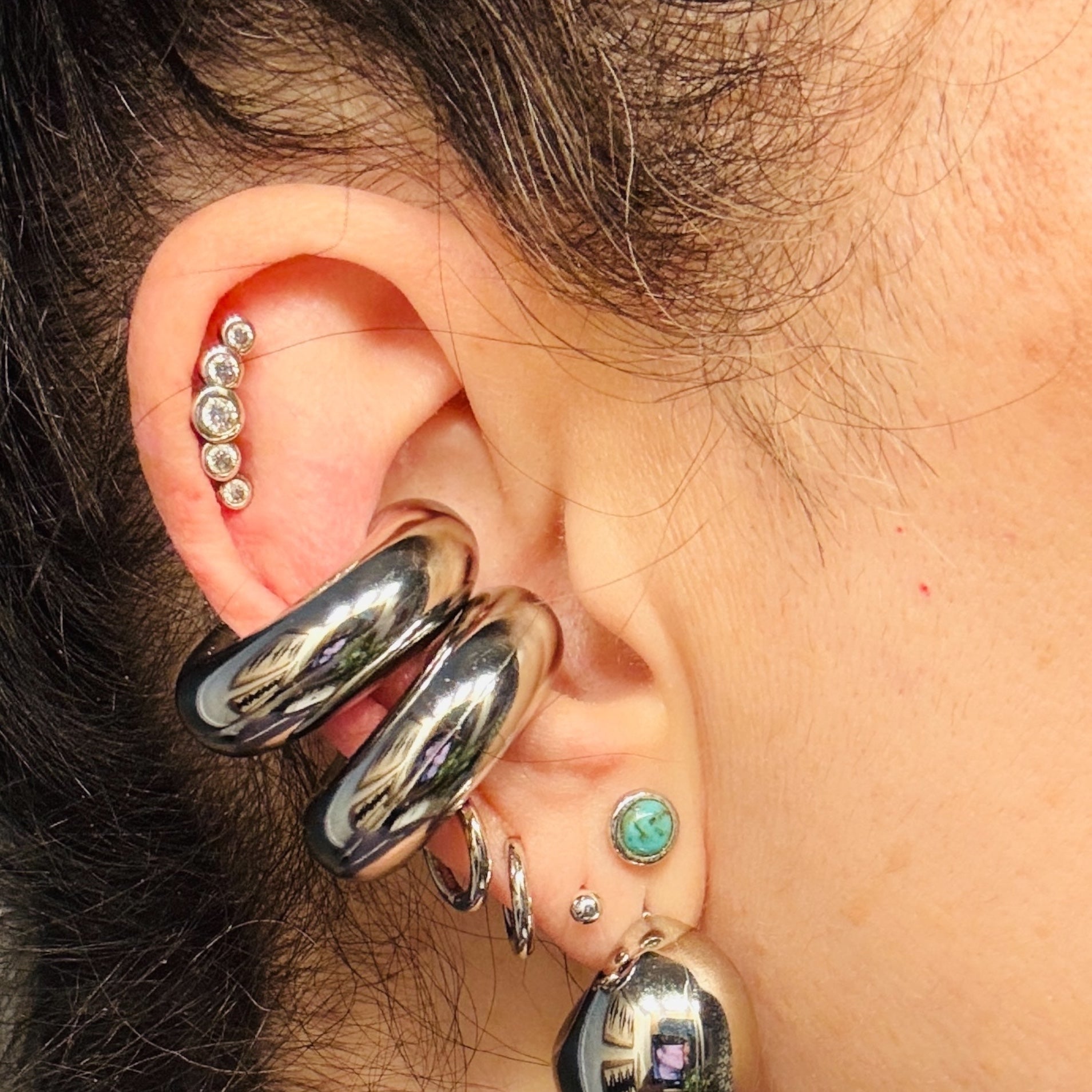 Waterproof Large Puffed Hoop Ear Cuff Polished Stainless Steel & 14k Gold PVD Plated Stainless Steel