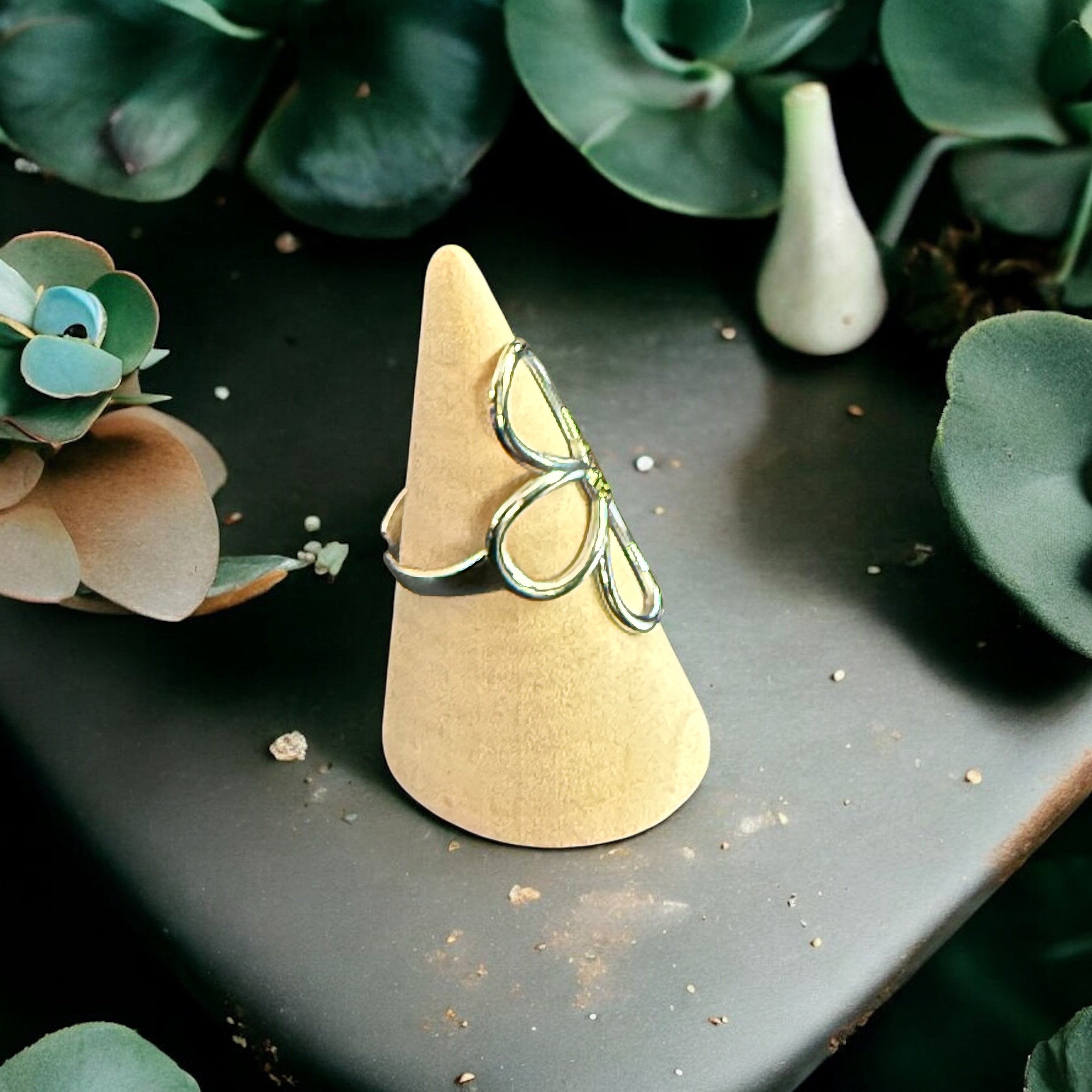 Waterproof Two-Tone Flower Ring Polished Stainless Steel & 18k Gold PVD Plated Stainless Steel