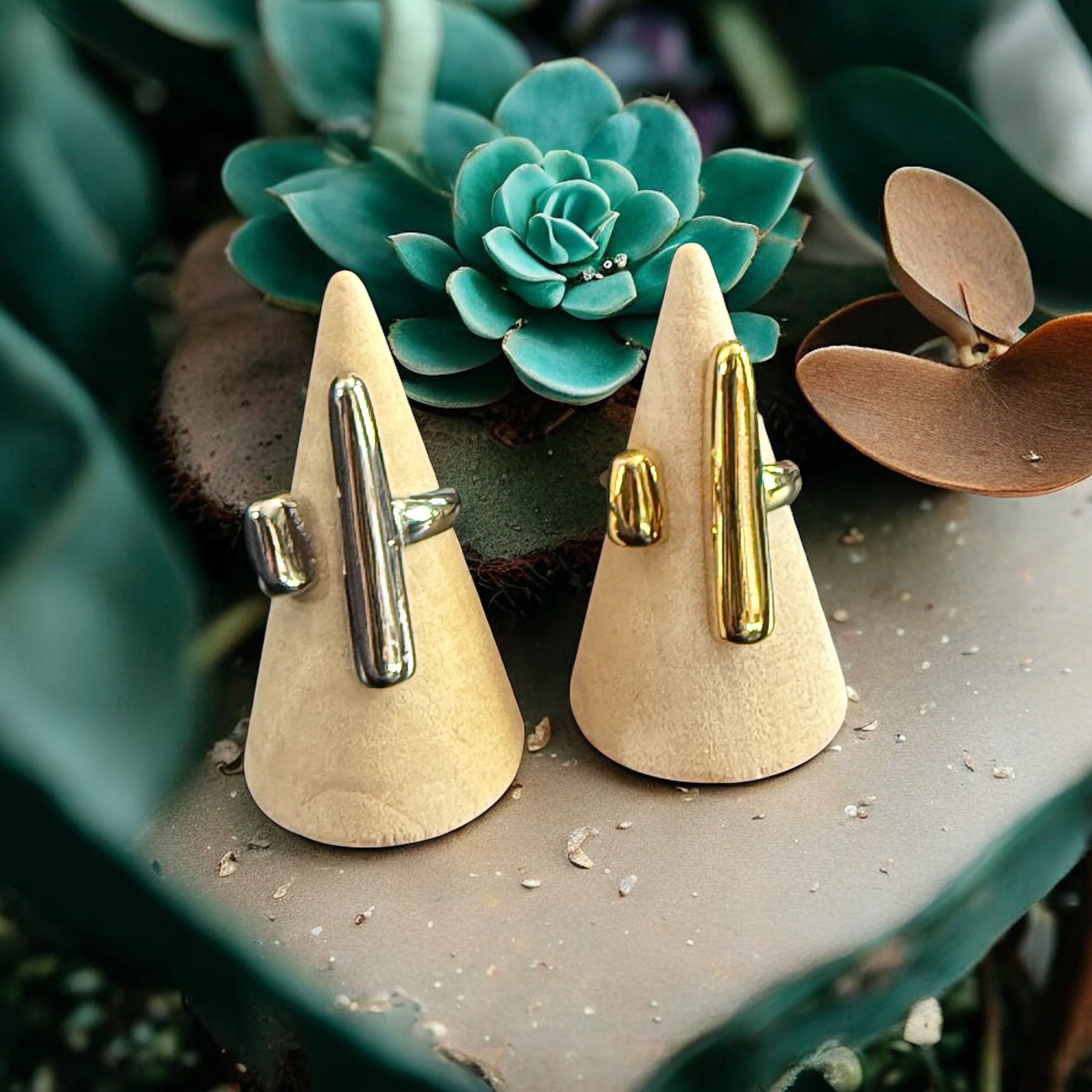 Waterproof Abstract Bar Ring Polished Stainless Steel & 18k Gold PVD Plated Stainless Steel