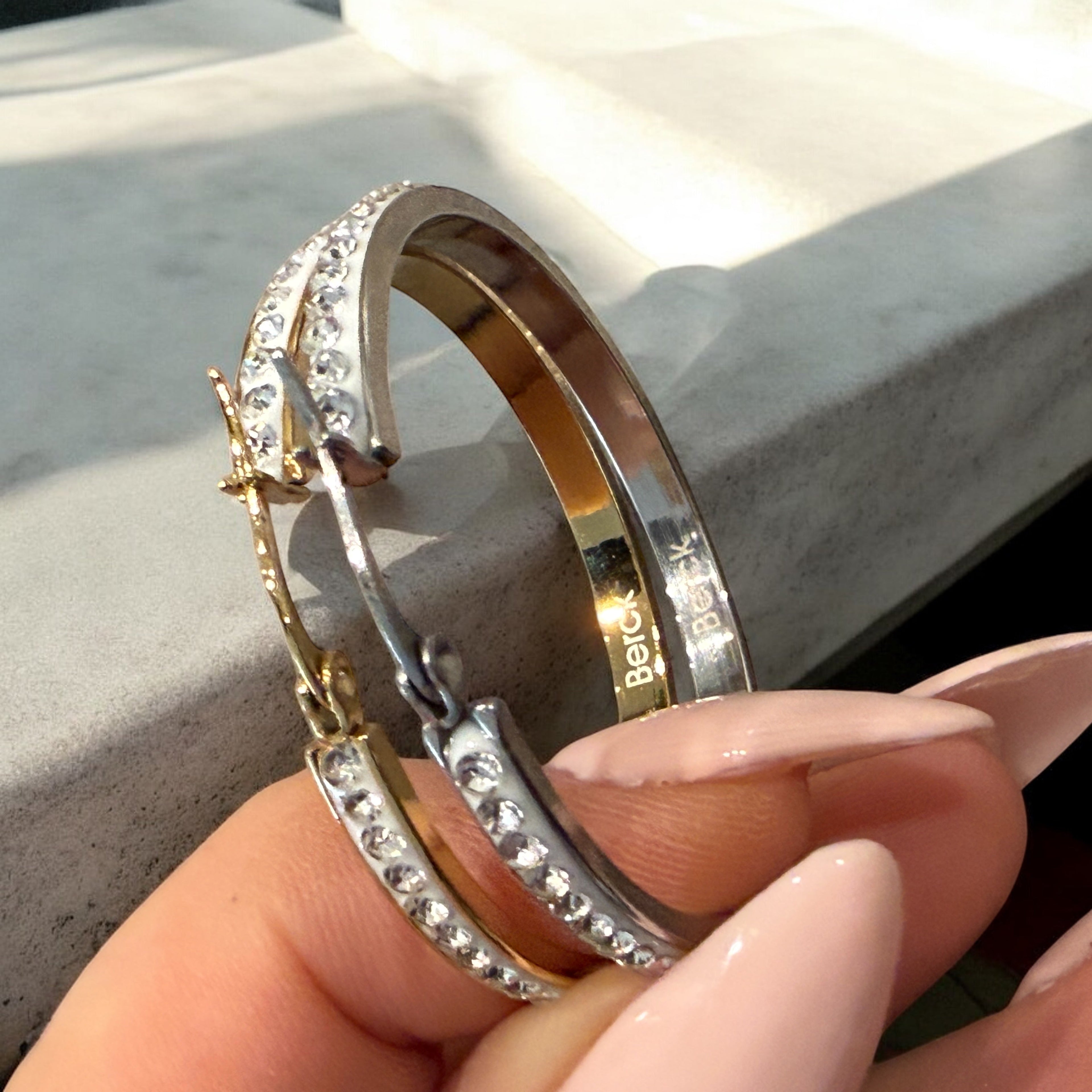 Waterproof 40mm Zircon Hoop Earrings - 18k Gold PVD Plated or Polished Stainless Steel