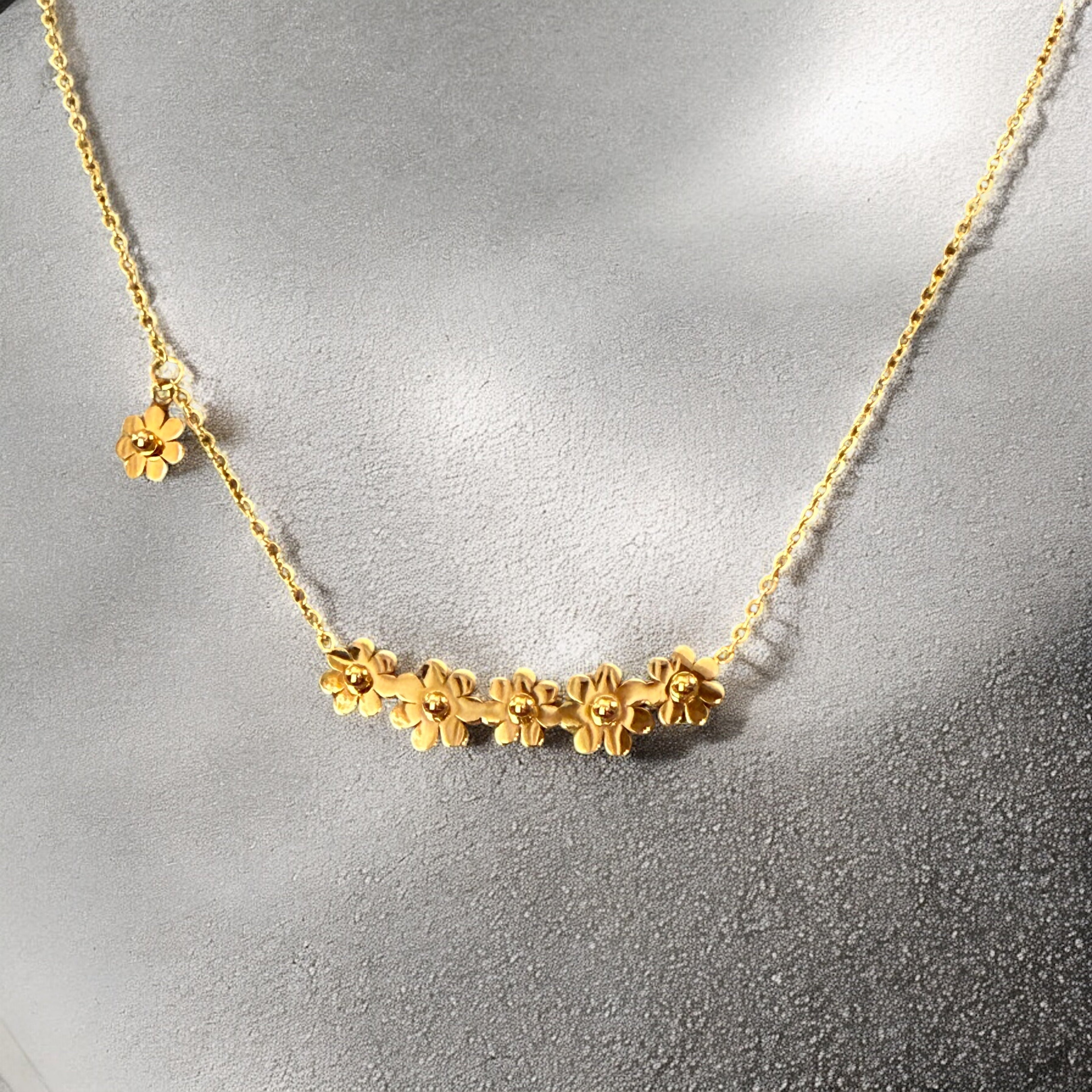 Waterproof 5 Flower Bar Necklace 16"-18"