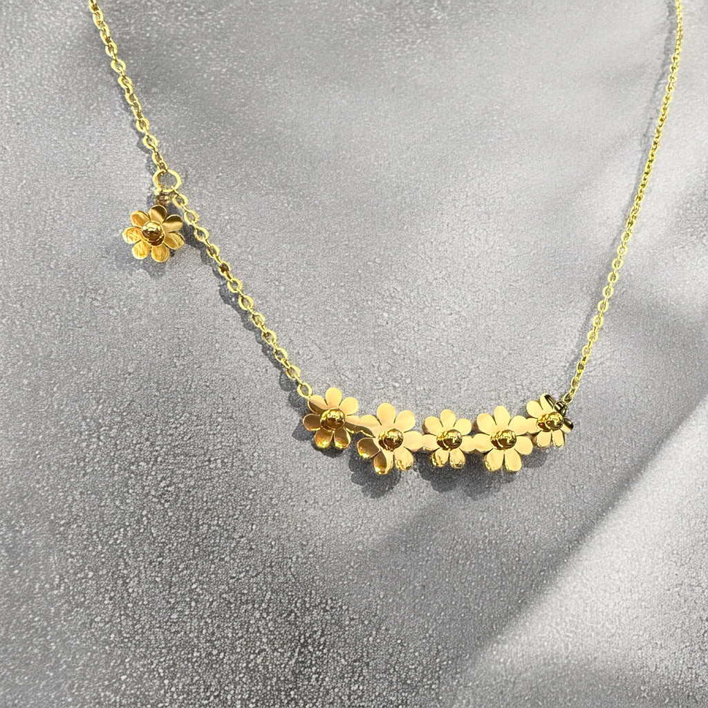 Waterproof 5 Flower Bar Necklace 16"-18"