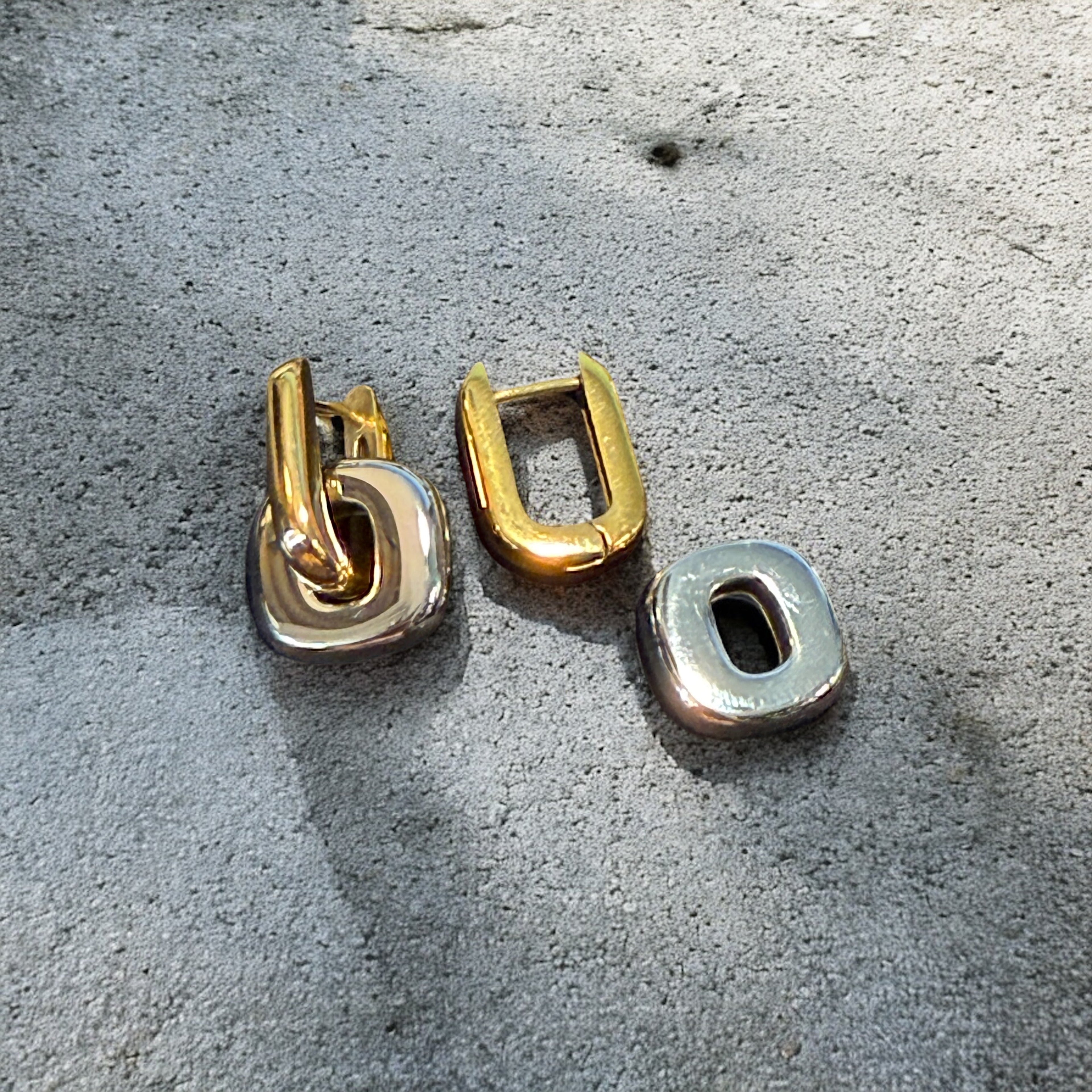 Waterproof Two-Tone Oblong Huggie with Detachable Square Charm