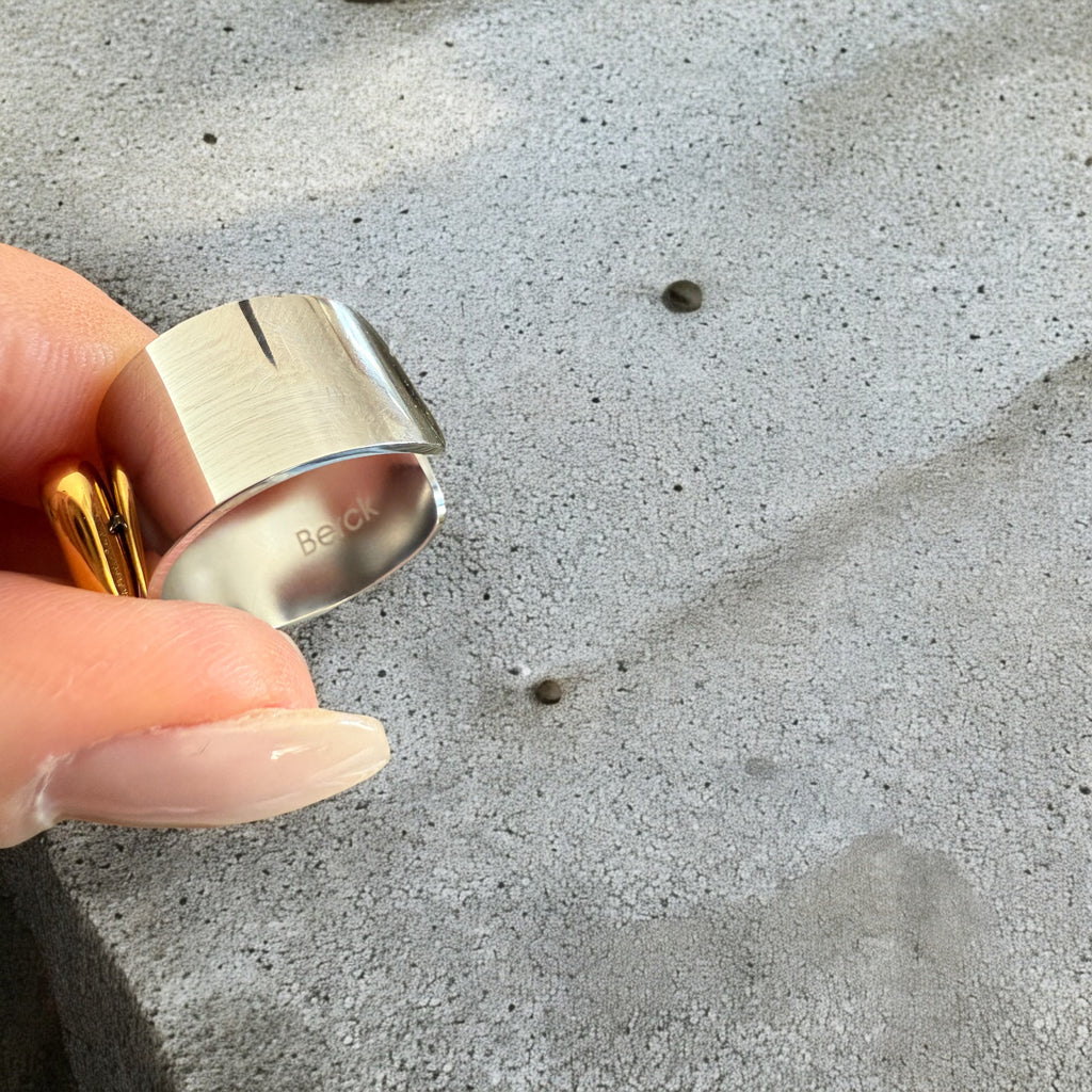 Waterproof Two-Tone Puffed Heart Ring Polished Stainless Steel & 18k Gold PVD Plated Stainless Steel