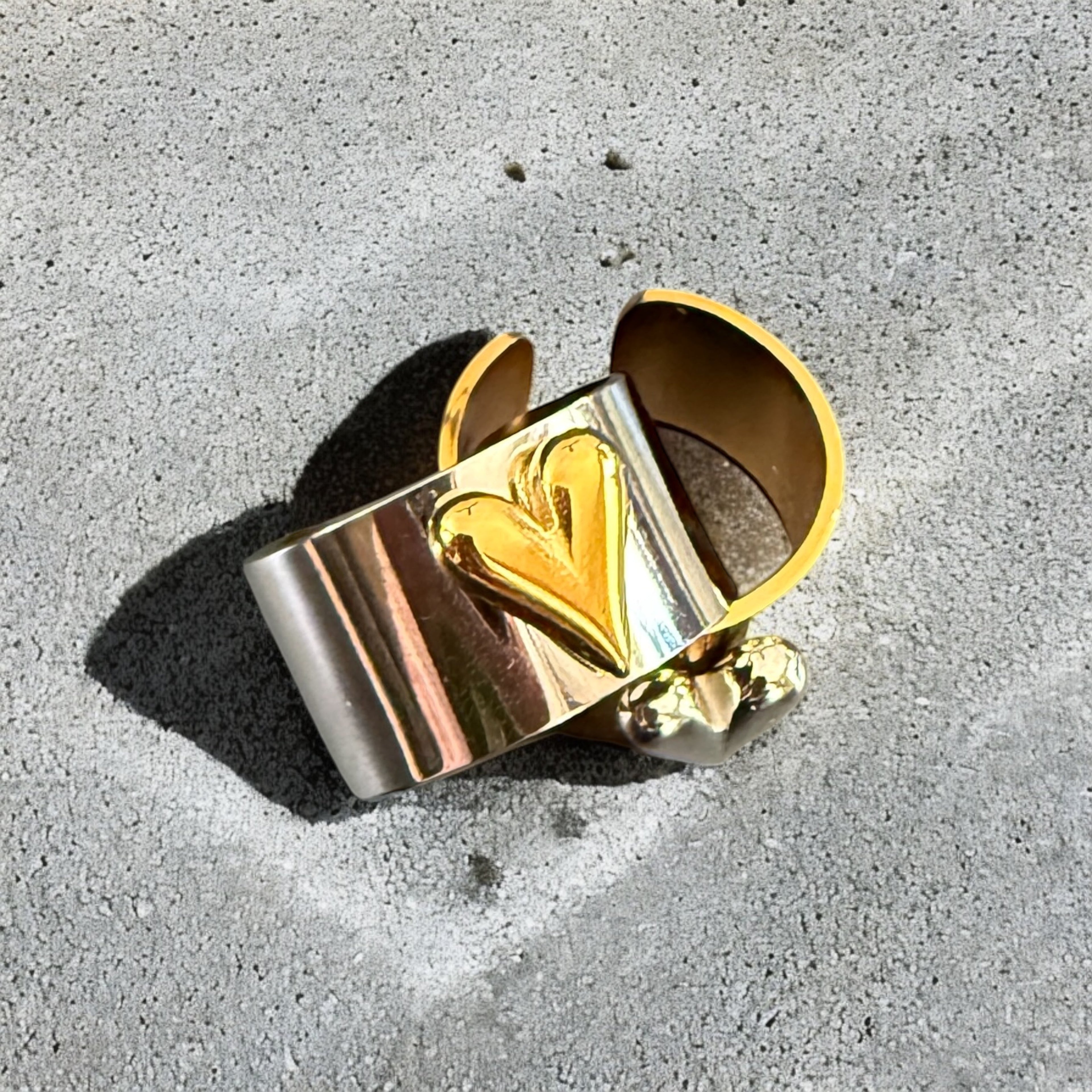 Waterproof Two-Tone Puffed Heart Ring Polished Stainless Steel & 18k Gold PVD Plated Stainless Steel