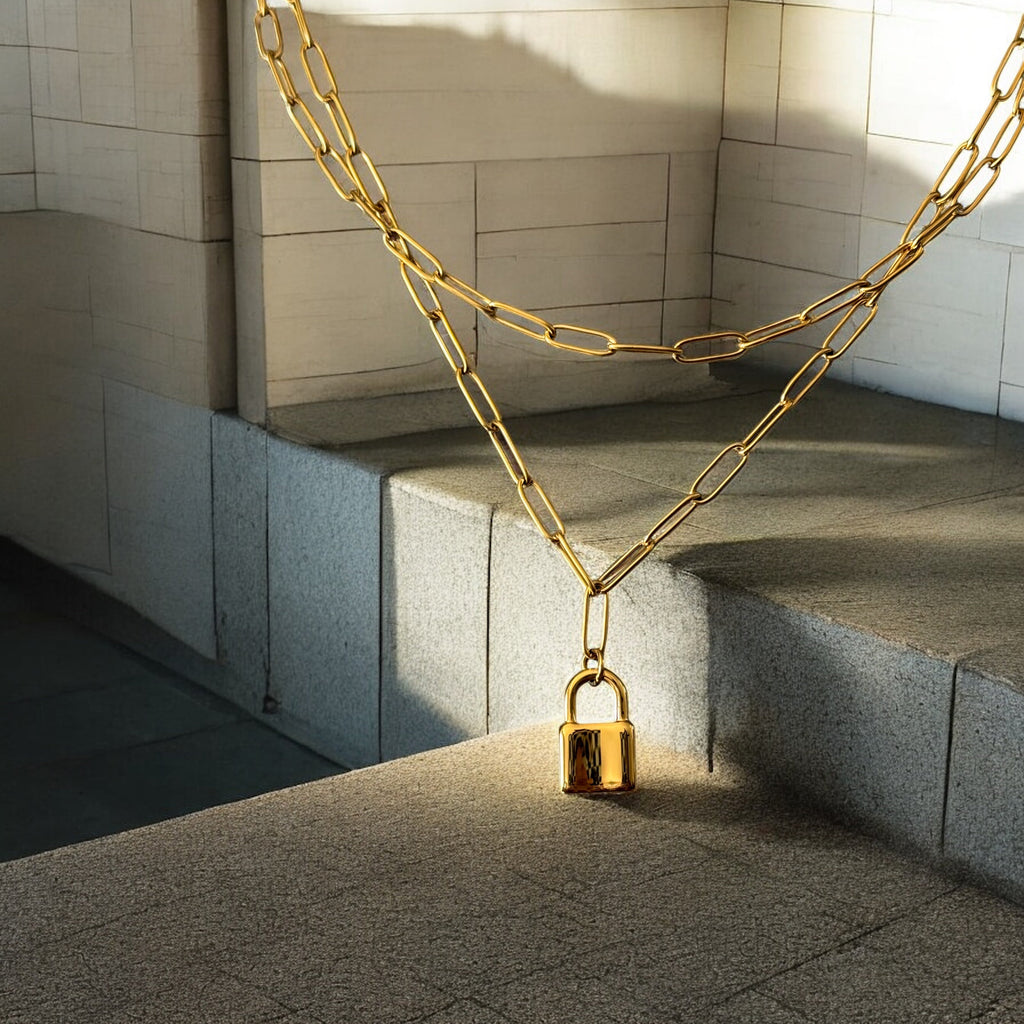 Waterproof Double Layer Lock Pendant Necklace