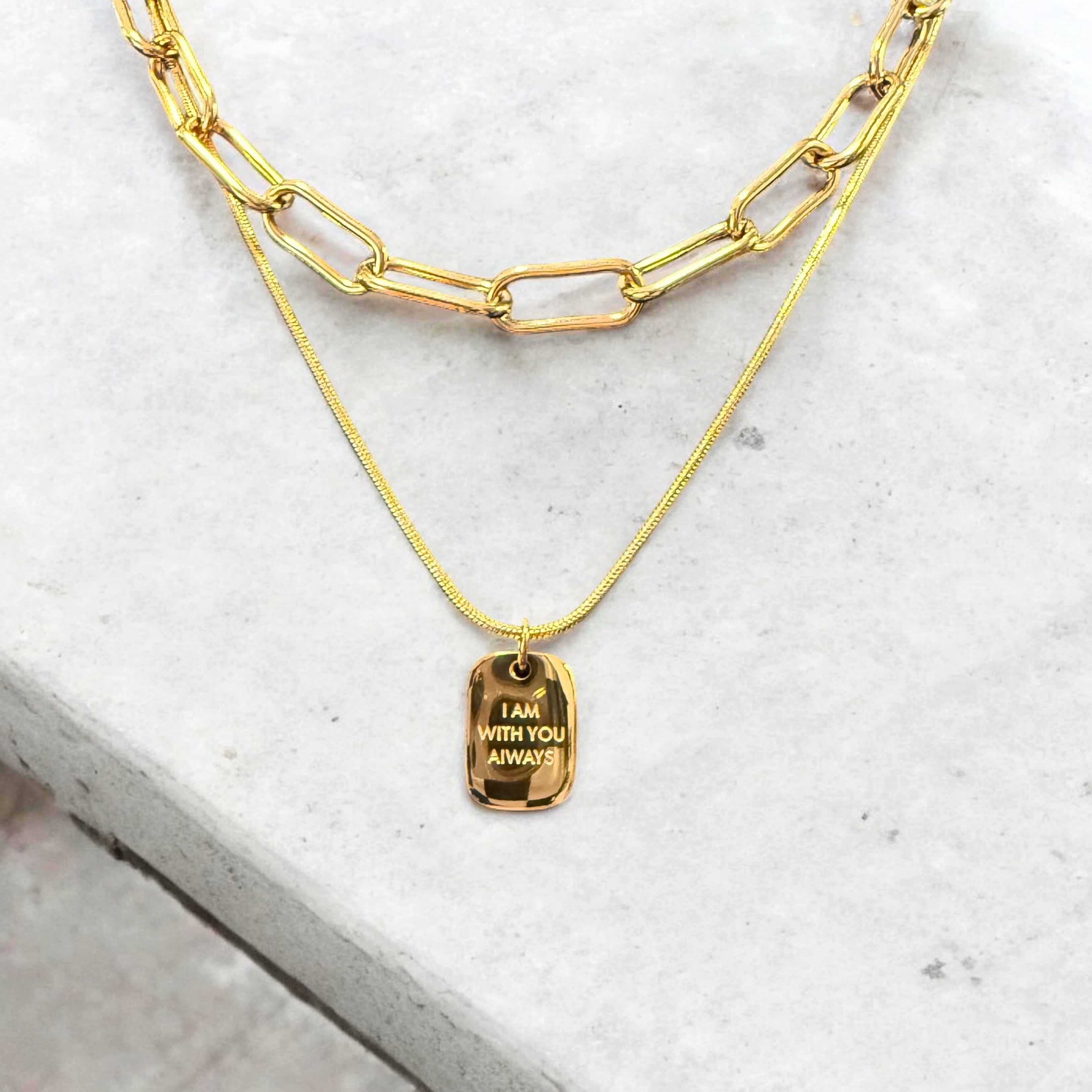 Waterproof Two Piece Layering Necklace "I am With You Always"