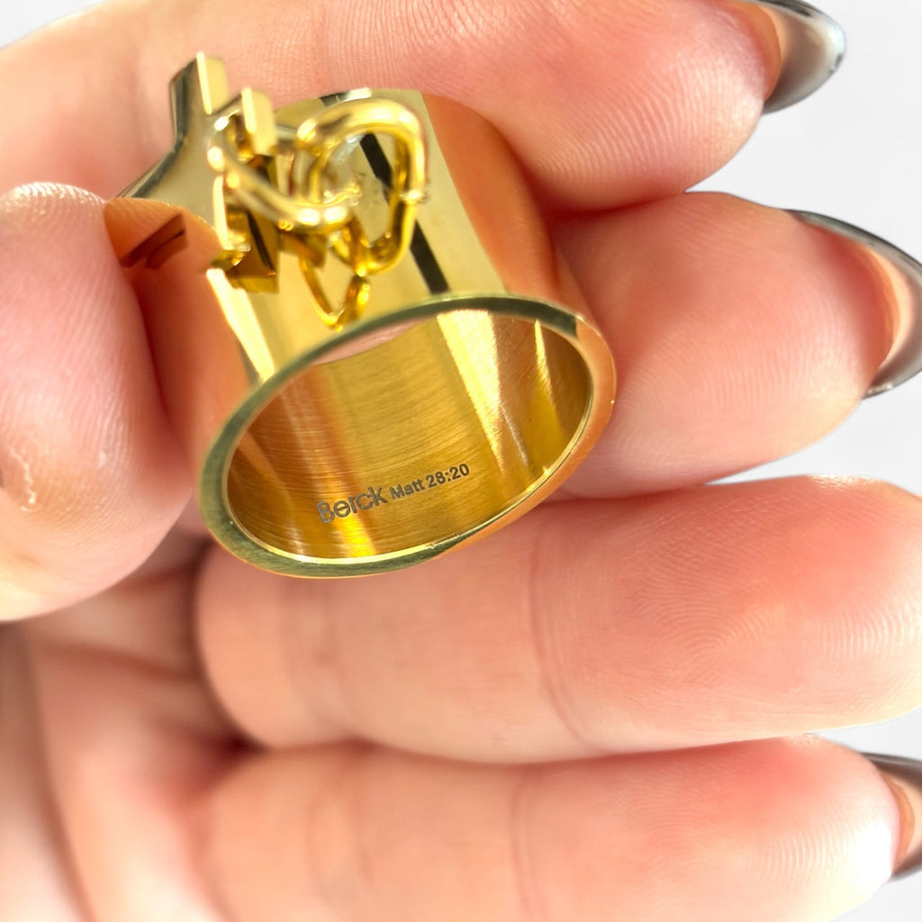 Waterproof Dangling Cross Ring Polished Stainless Steel & 18k Gold PVD Plated Stainless Steel