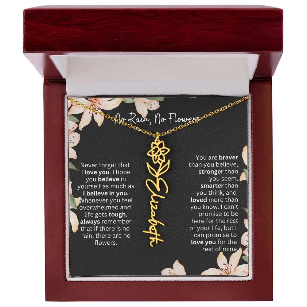 Birth Flower Necklace With Name I No Rain - No Flowers