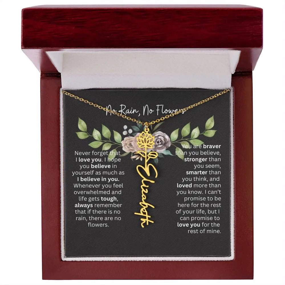 Birth Flower Necklace With Name I No Rain - No Flowers | Elegant Gift for Daughter