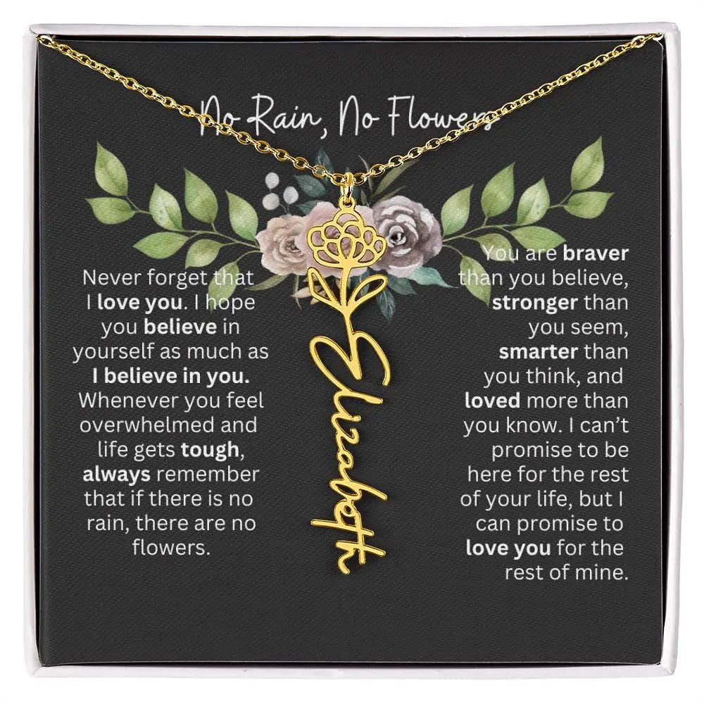 Birth Flower Necklace With Name I No Rain - No Flowers | Elegant Gift for Daughter