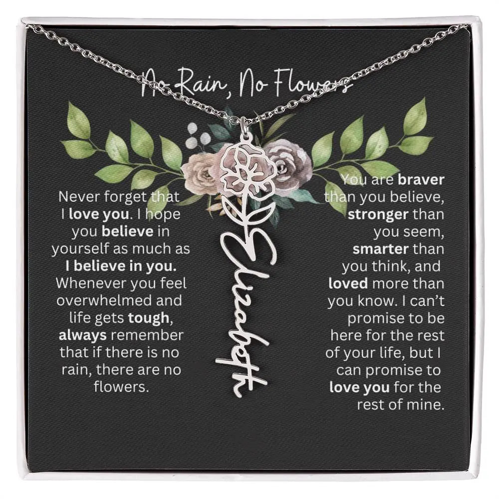 Birth Flower Necklace With Name I No Rain - No Flowers | Elegant Gift for Daughter