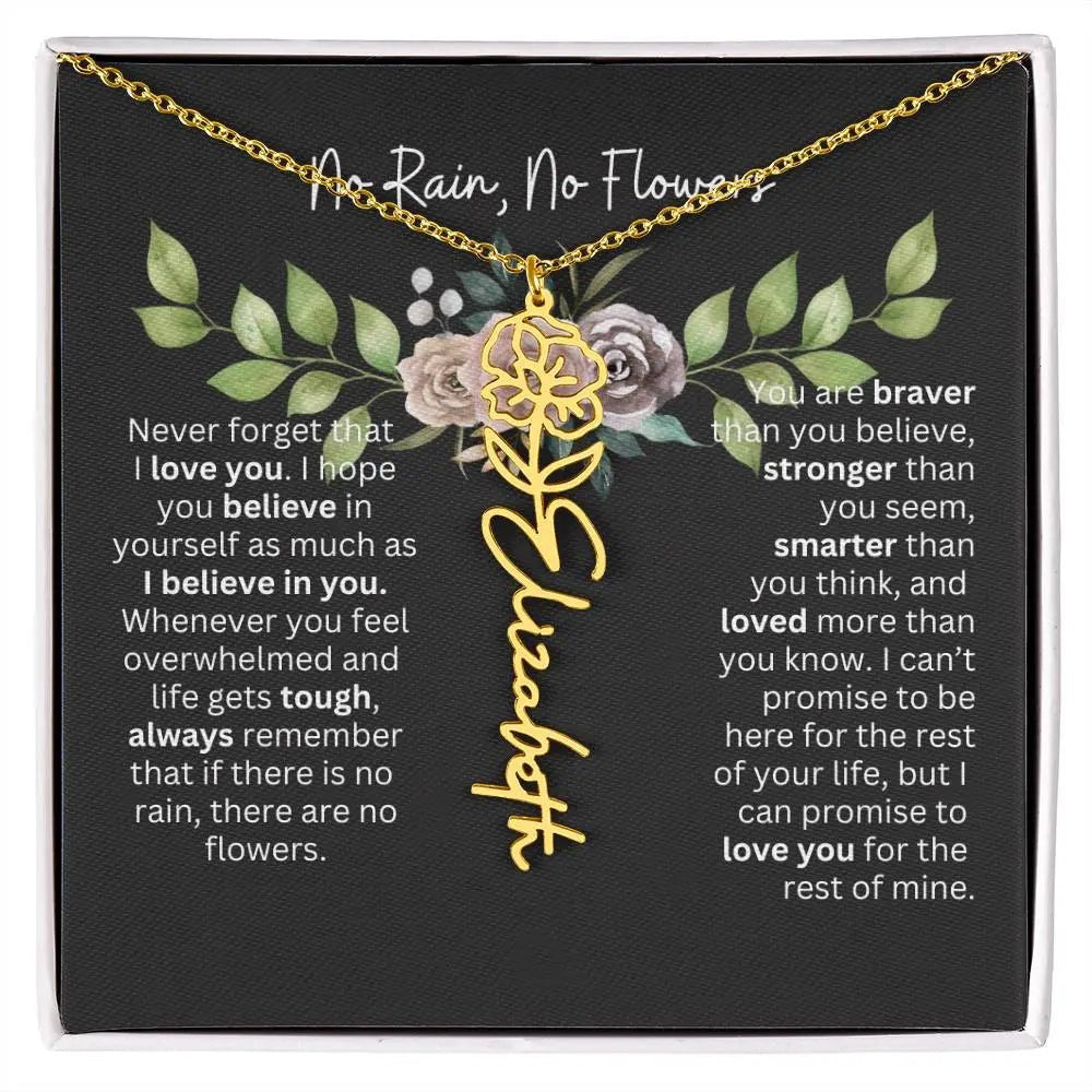 Birth Flower Necklace With Name I No Rain - No Flowers | Elegant Gift for Daughter