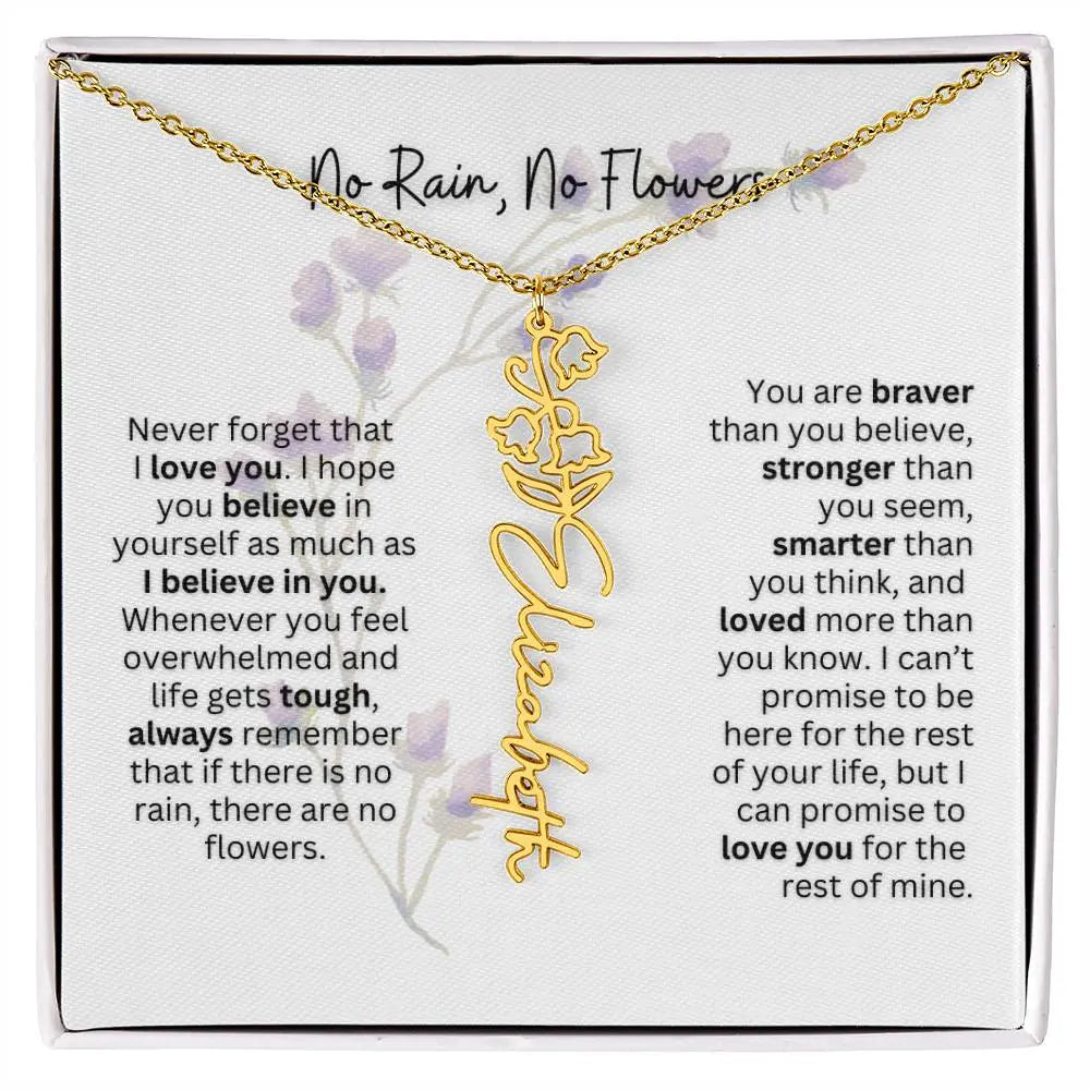 Birth Flower Necklace With Name I No Rain - No Flowers | For Bonus Daughter