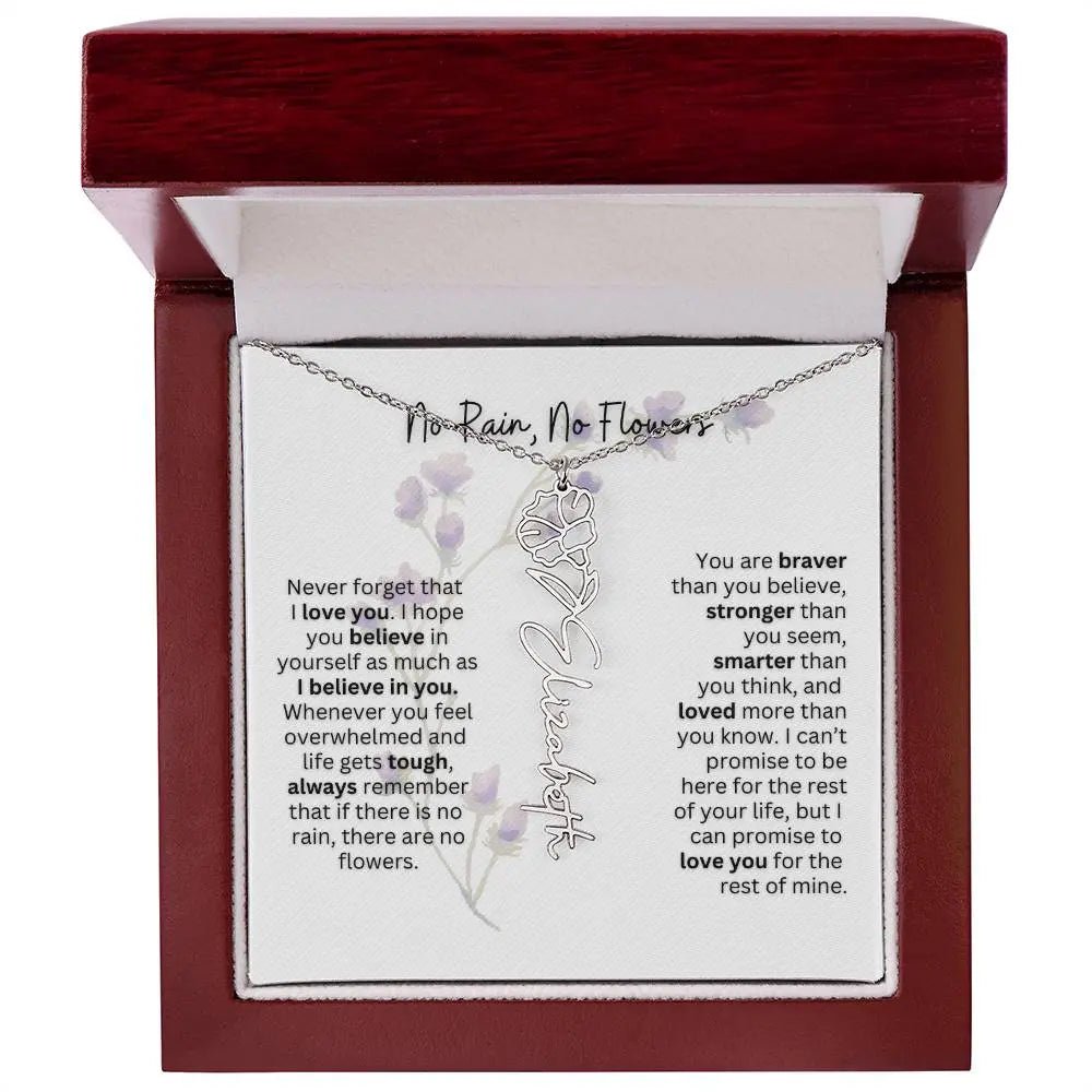 Birth Flower Necklace With Name I No Rain - No Flowers | For Bonus Daughter