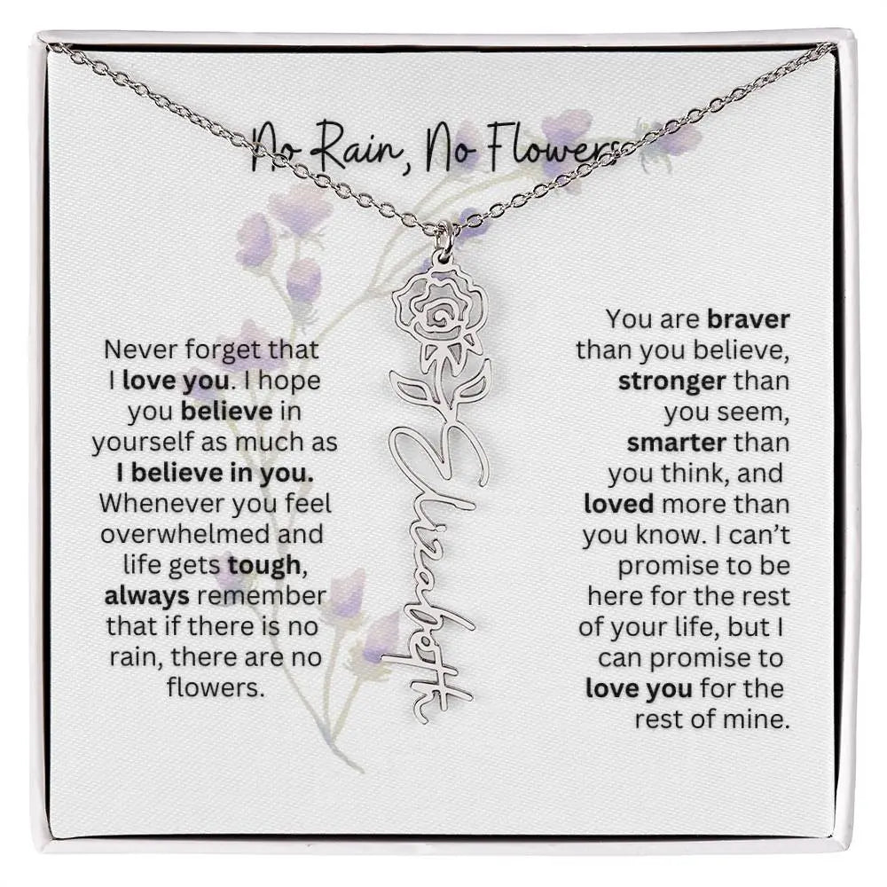 Birth Flower Necklace With Name I No Rain - No Flowers | For Bonus Daughter