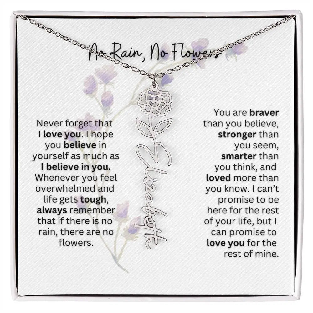 Birth Flower Necklace With Name I No Rain - No Flowers | For Bonus Daughter