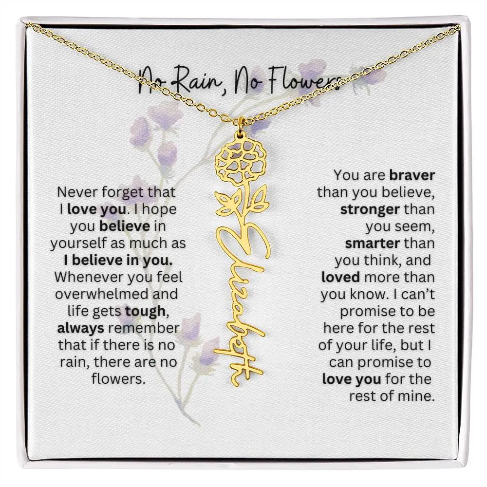 Birth Flower Necklace With Name I No Rain - No Flowers | For Bonus Daughter