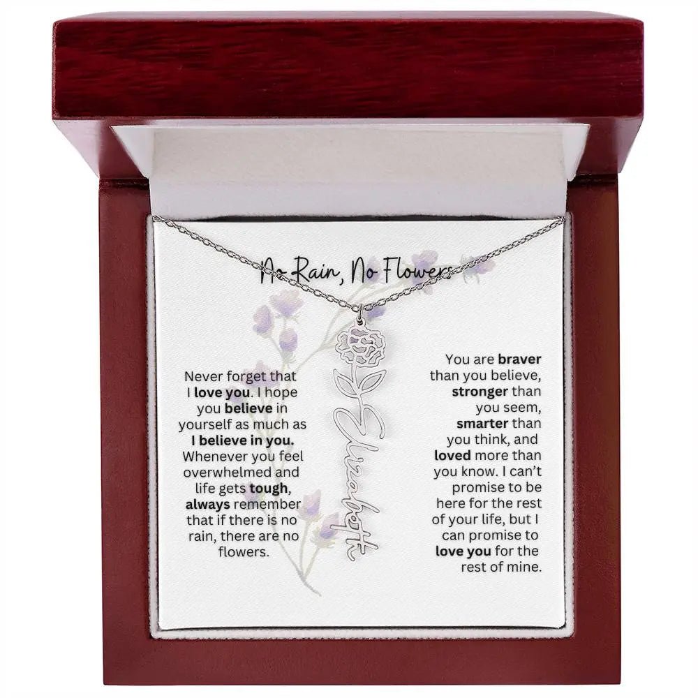 Birth Flower Necklace With Name I No Rain - No Flowers | For Bonus Daughter