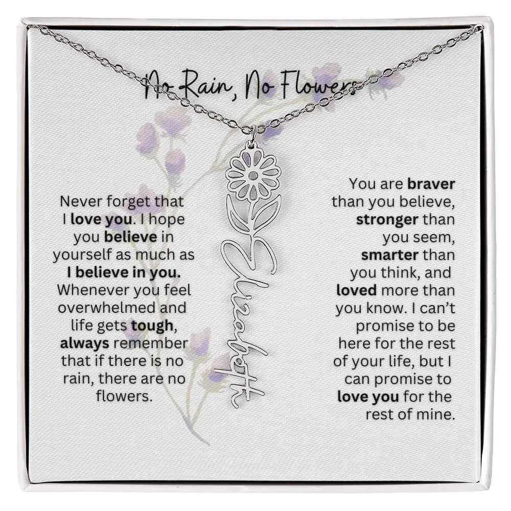 Birth Flower Necklace With Name I No Rain - No Flowers | For Bonus Daughter