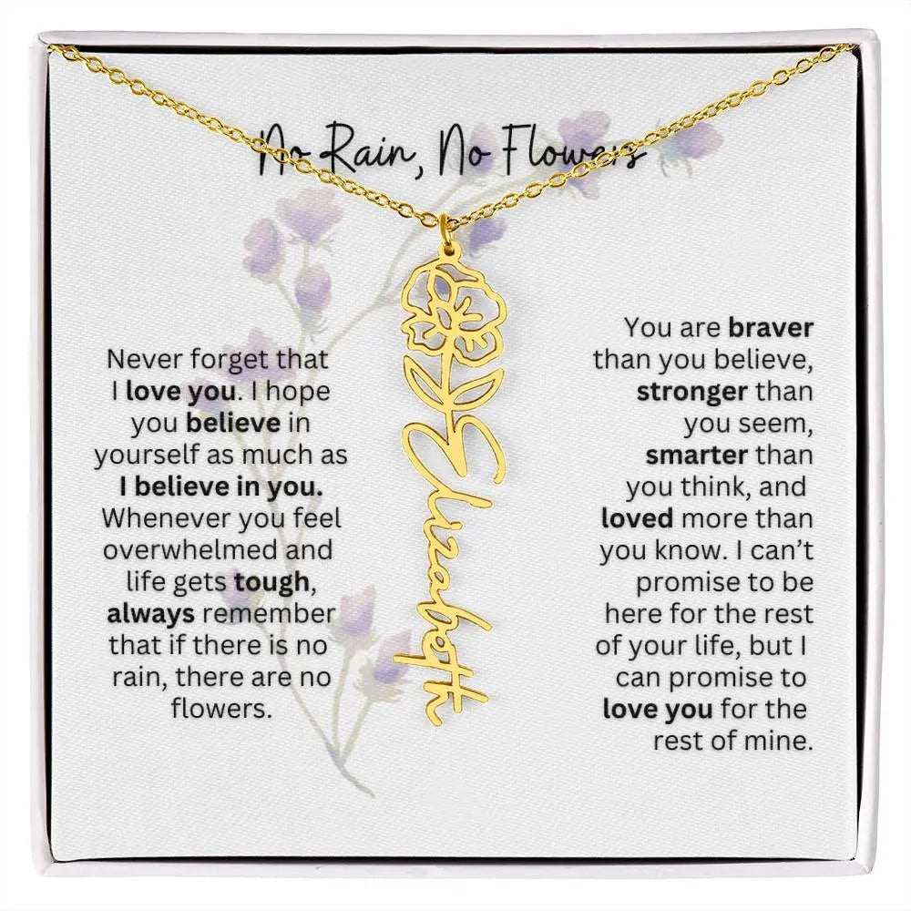 Birth Flower Necklace With Name I No Rain - No Flowers | For Bonus Daughter