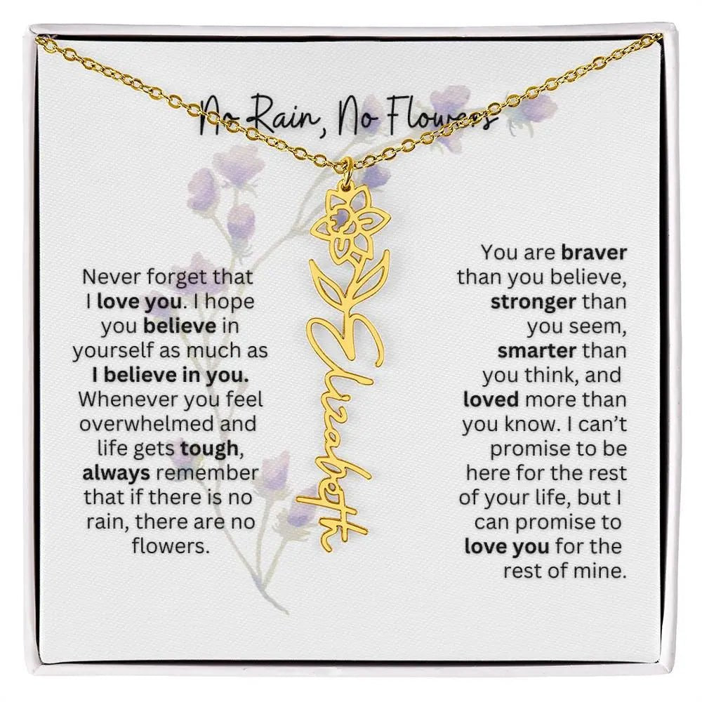 Birth Flower Necklace With Name I No Rain - No Flowers | For Bonus Daughter