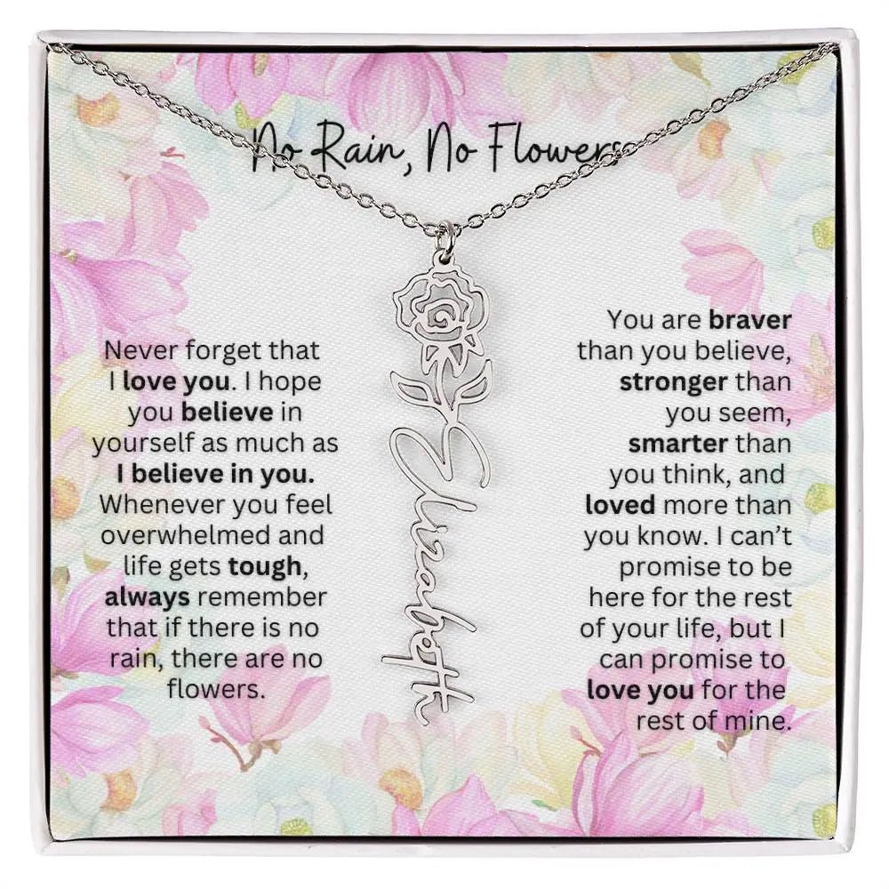 Birth Flower Necklace With Name I No Rain - No Flowers | Special Gift for Granddaughter
