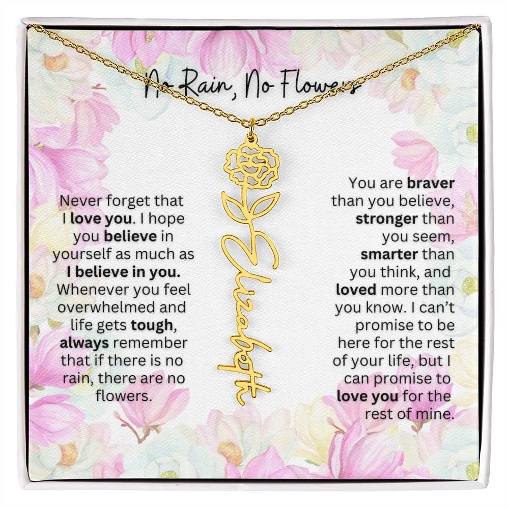 Birth Flower Necklace With Name I No Rain - No Flowers | Special Gift for Granddaughter