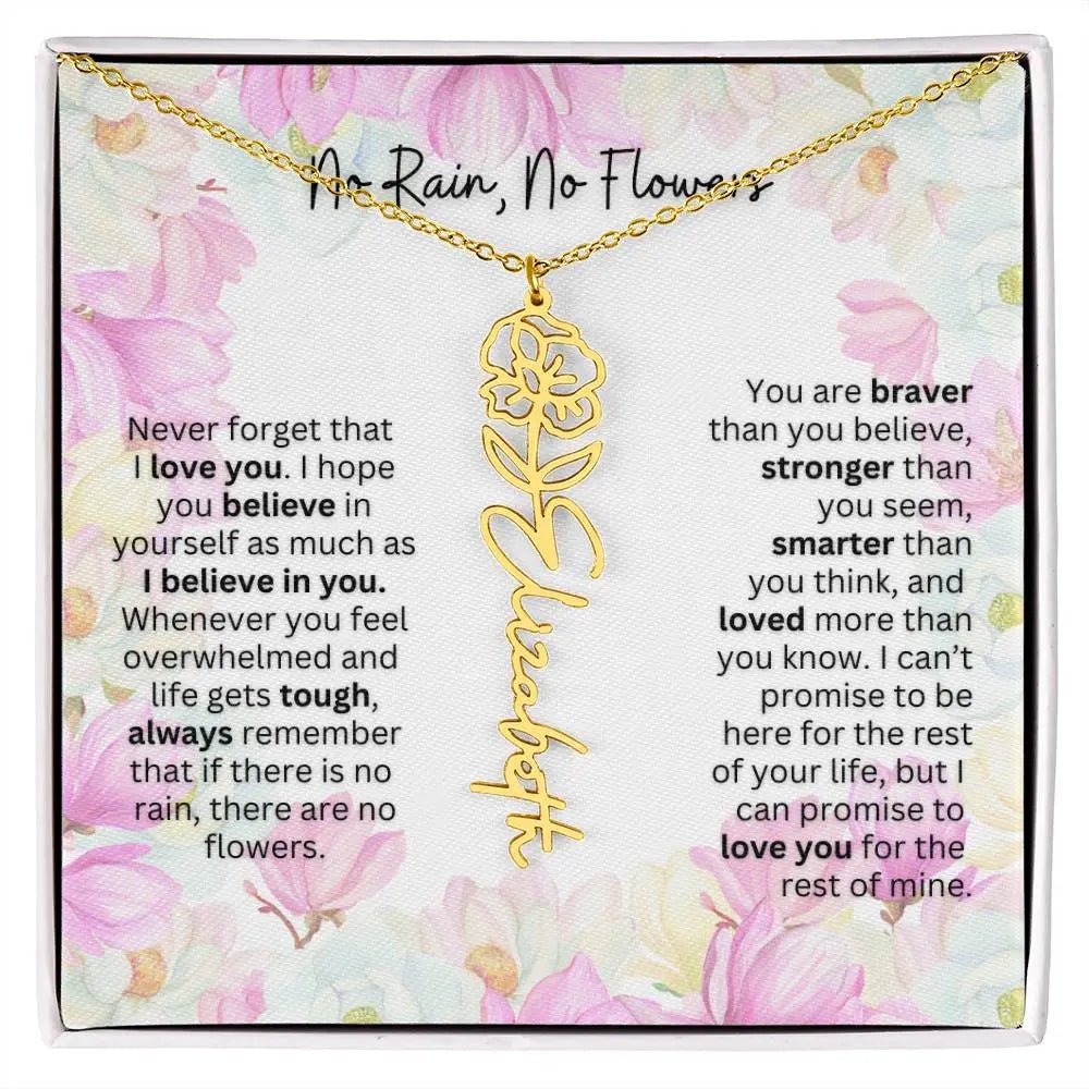 Birth Flower Necklace With Name I No Rain - No Flowers | Special Gift for Granddaughter
