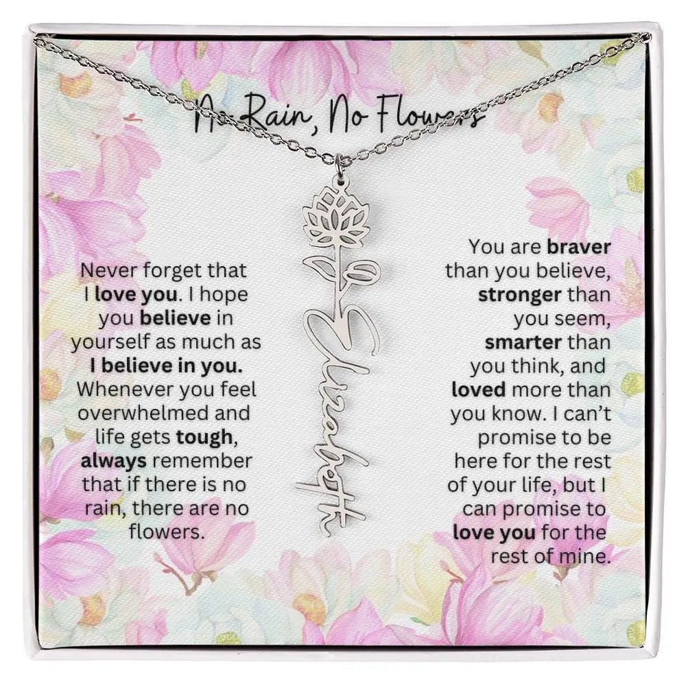 Birth Flower Necklace With Name I No Rain - No Flowers | Special Gift for Granddaughter