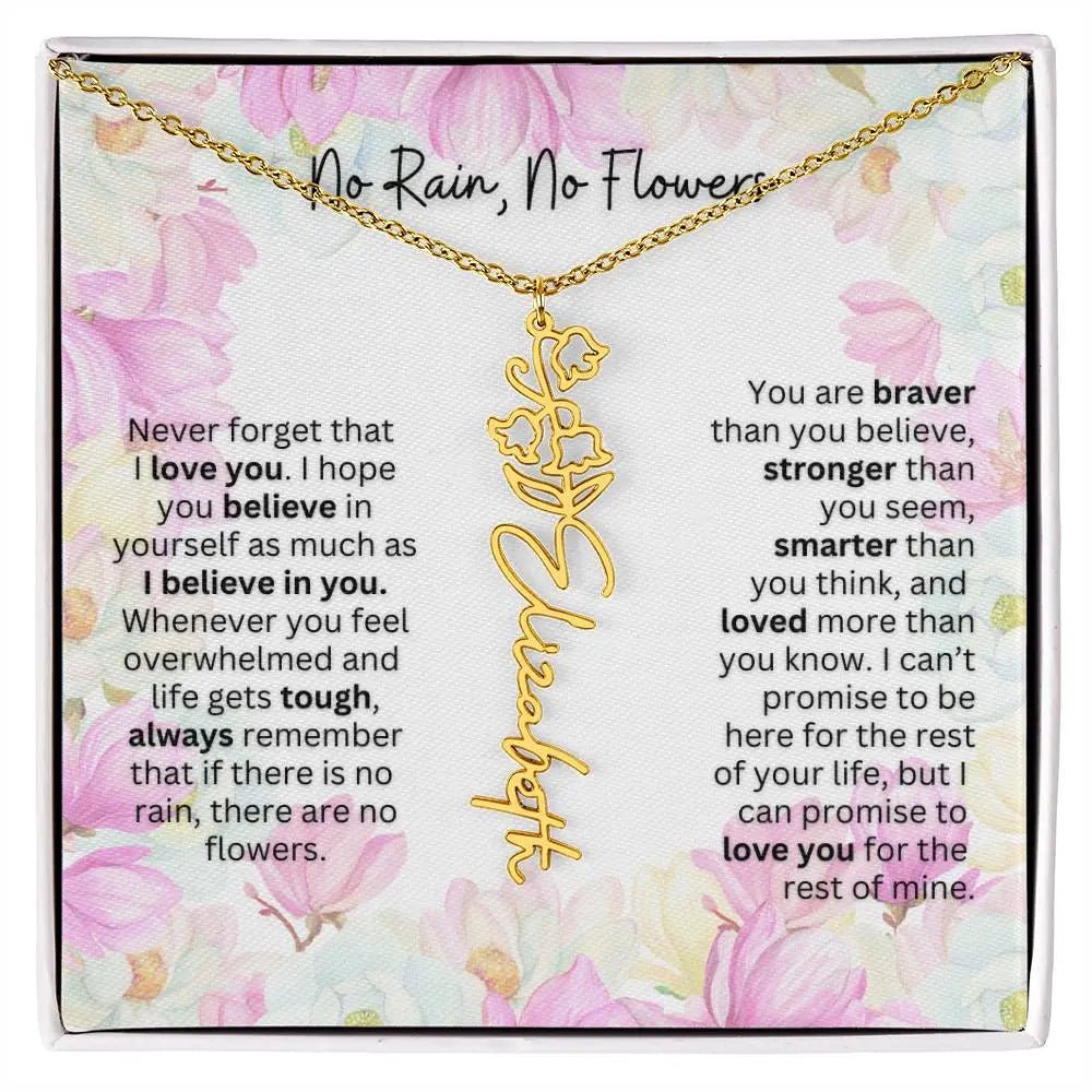 Birth Flower Necklace With Name I No Rain - No Flowers | Special Gift for Granddaughter