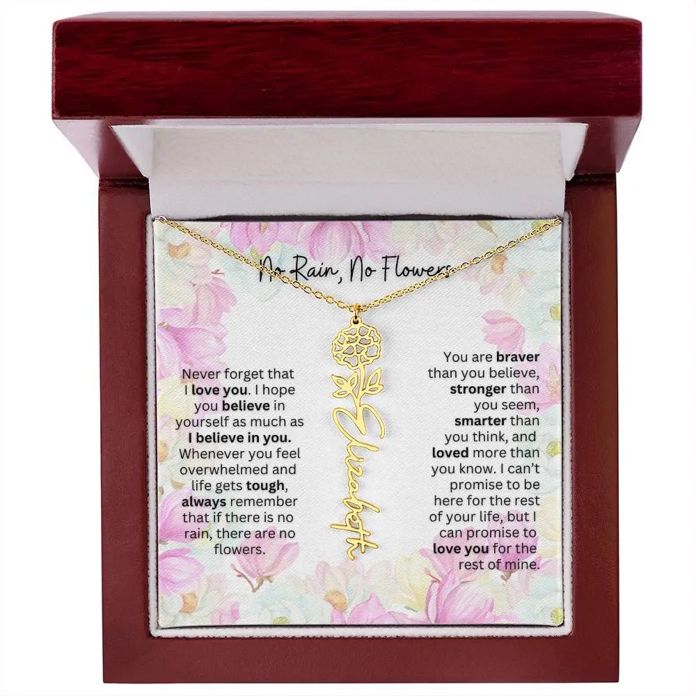 Birth Flower Necklace With Name I No Rain - No Flowers | Special Gift for Granddaughter