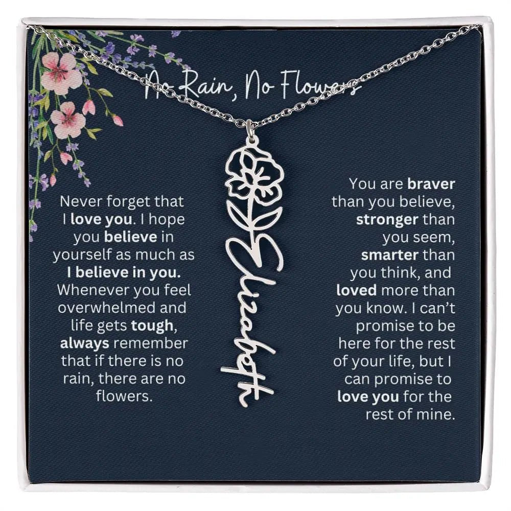 Birth Flower Necklace With Name I No Rain - No Flowers | Unique Jewelry for Daughter from Dad