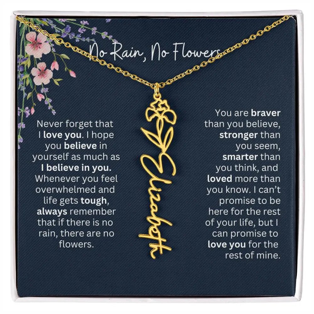 Birth Flower Necklace With Name I No Rain - No Flowers | Unique Jewelry for Daughter from Dad