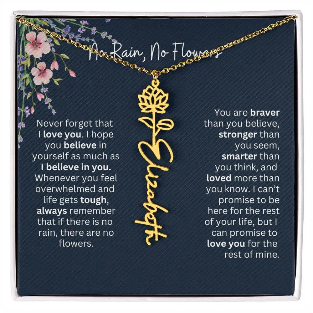 Birth Flower Necklace With Name I No Rain - No Flowers | Unique Jewelry for Daughter from Dad
