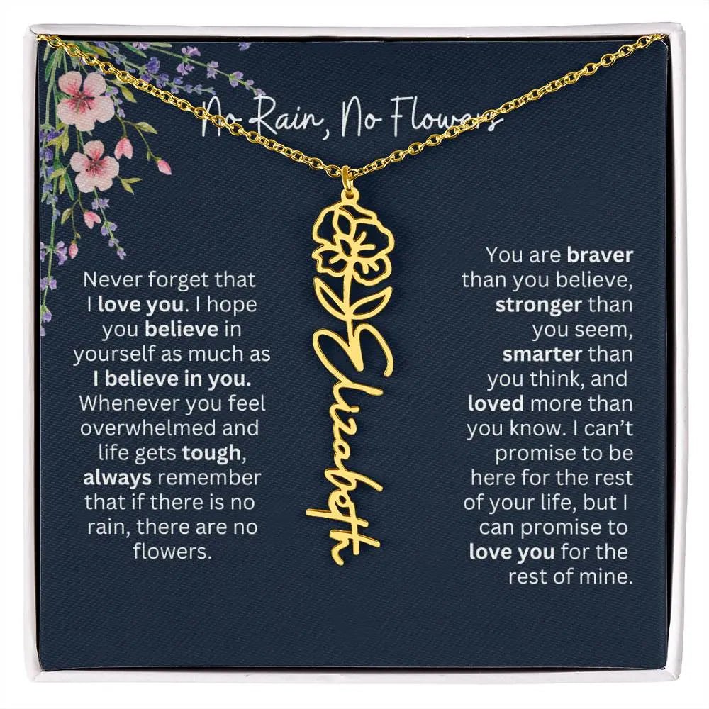 Birth Flower Necklace With Name I No Rain - No Flowers | Unique Jewelry for Daughter from Dad