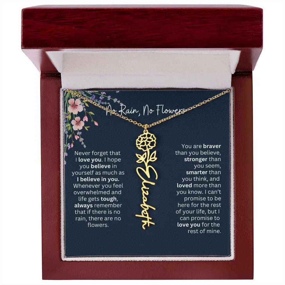 Birth Flower Necklace With Name I No Rain - No Flowers | Unique Jewelry for Daughter from Dad