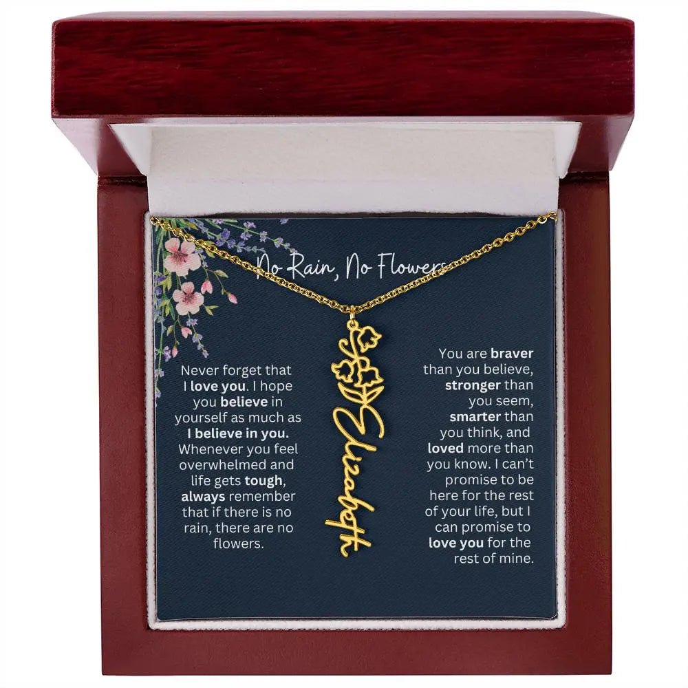 Birth Flower Necklace With Name I No Rain - No Flowers | Unique Jewelry for Daughter from Dad