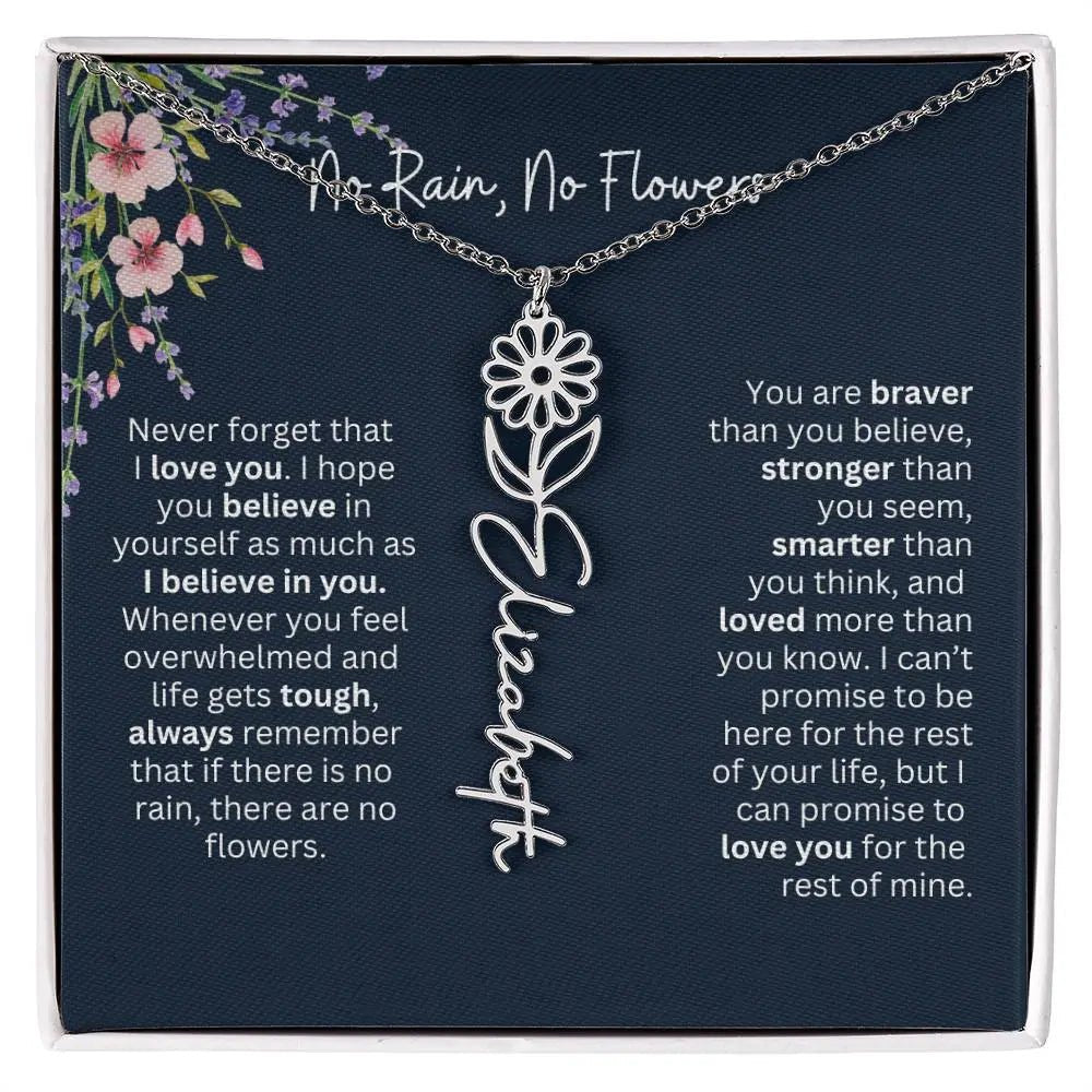 Birth Flower Necklace With Name I No Rain - No Flowers | Unique Jewelry for Daughter from Dad