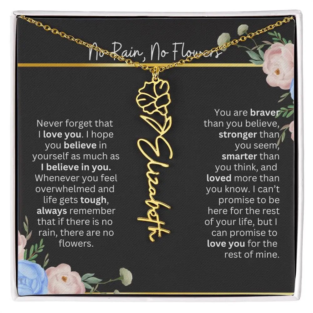 Inspirational No Rain No Flowers Necklace