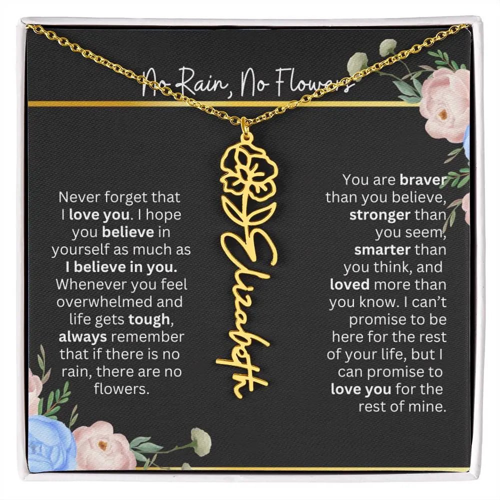 Inspirational No Rain No Flowers Necklace