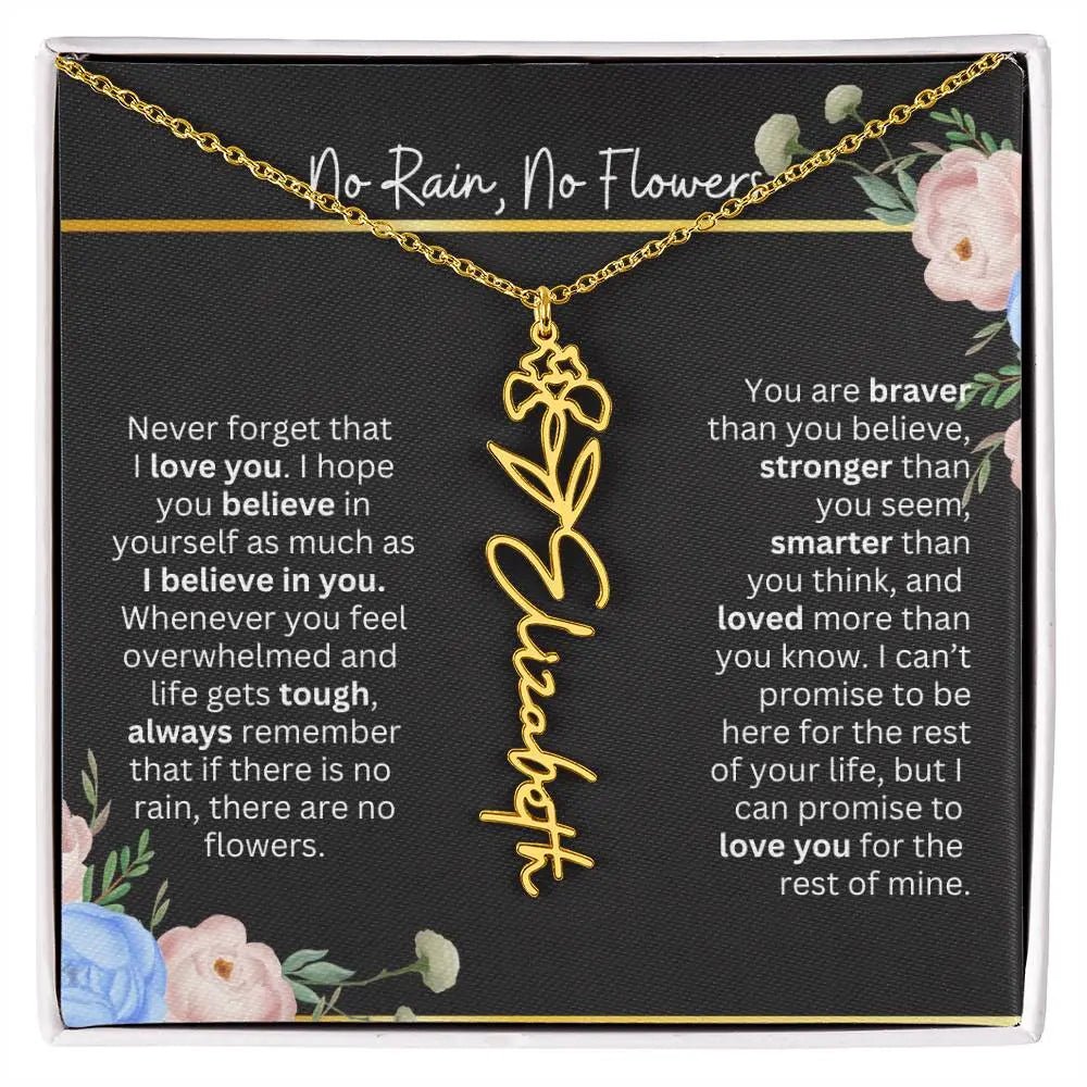Inspirational No Rain No Flowers Necklace