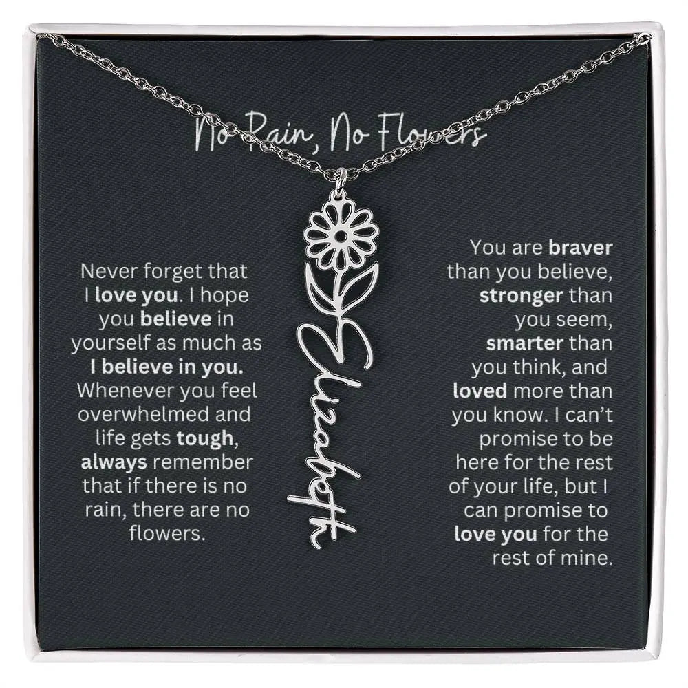 No Rain No Flowers Birth Necklace - Personalized Name Jewelry