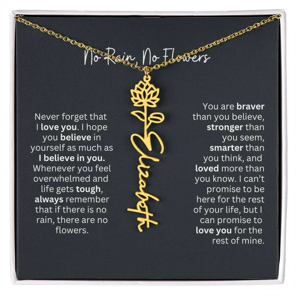No Rain No Flowers Birth Necklace - Personalized Name Jewelry
