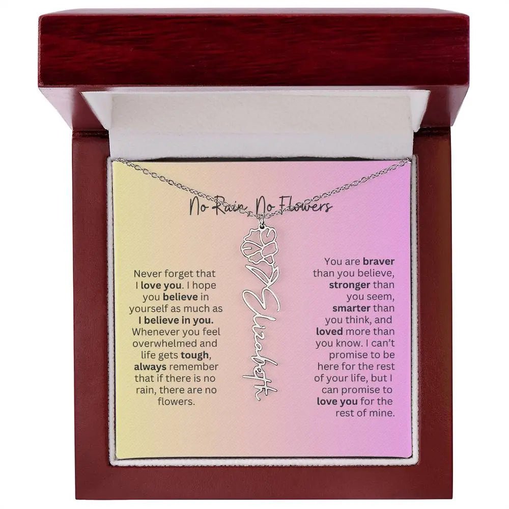 No Rain - No Flowers I Birth Necklace I Name Necklace I Pink