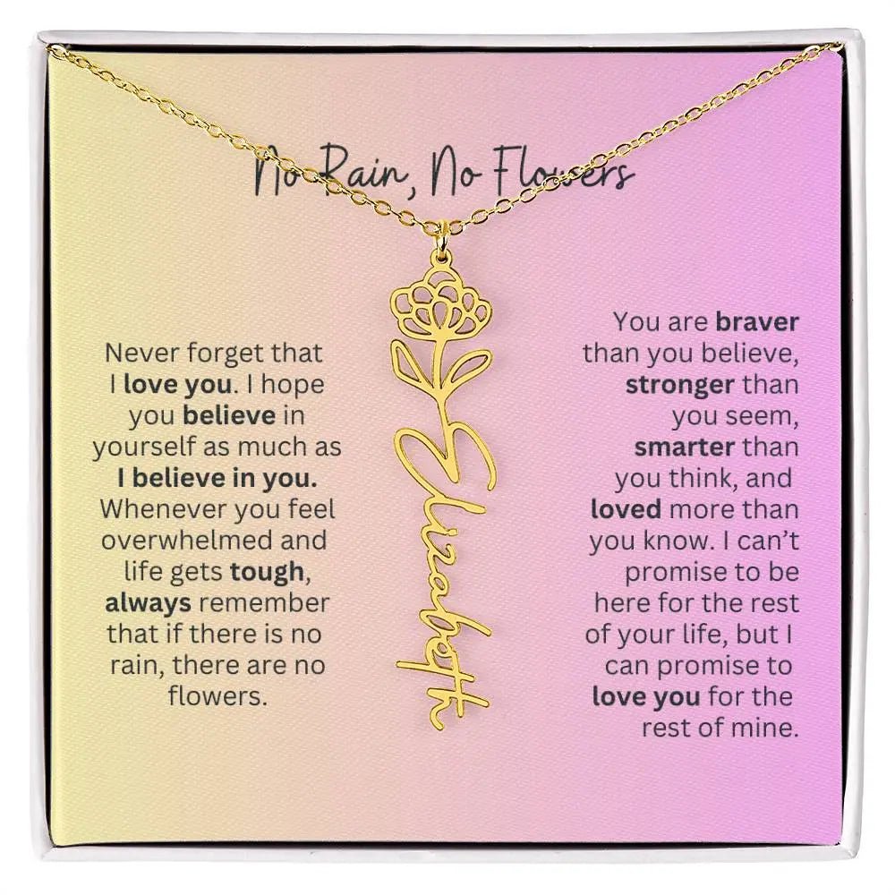 No Rain - No Flowers I Birth Necklace I Name Necklace I Pink