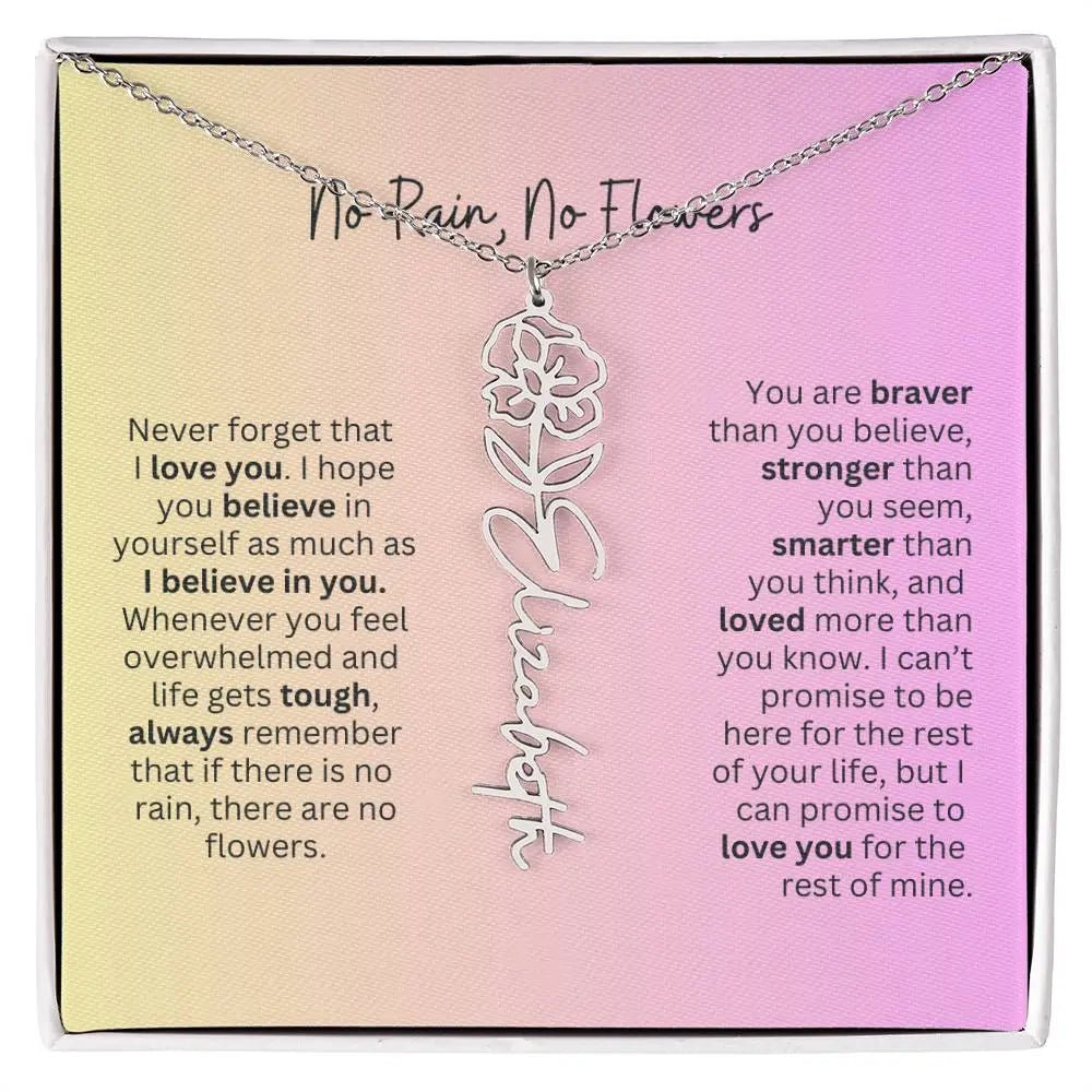 No Rain - No Flowers I Birth Necklace I Name Necklace I Pink