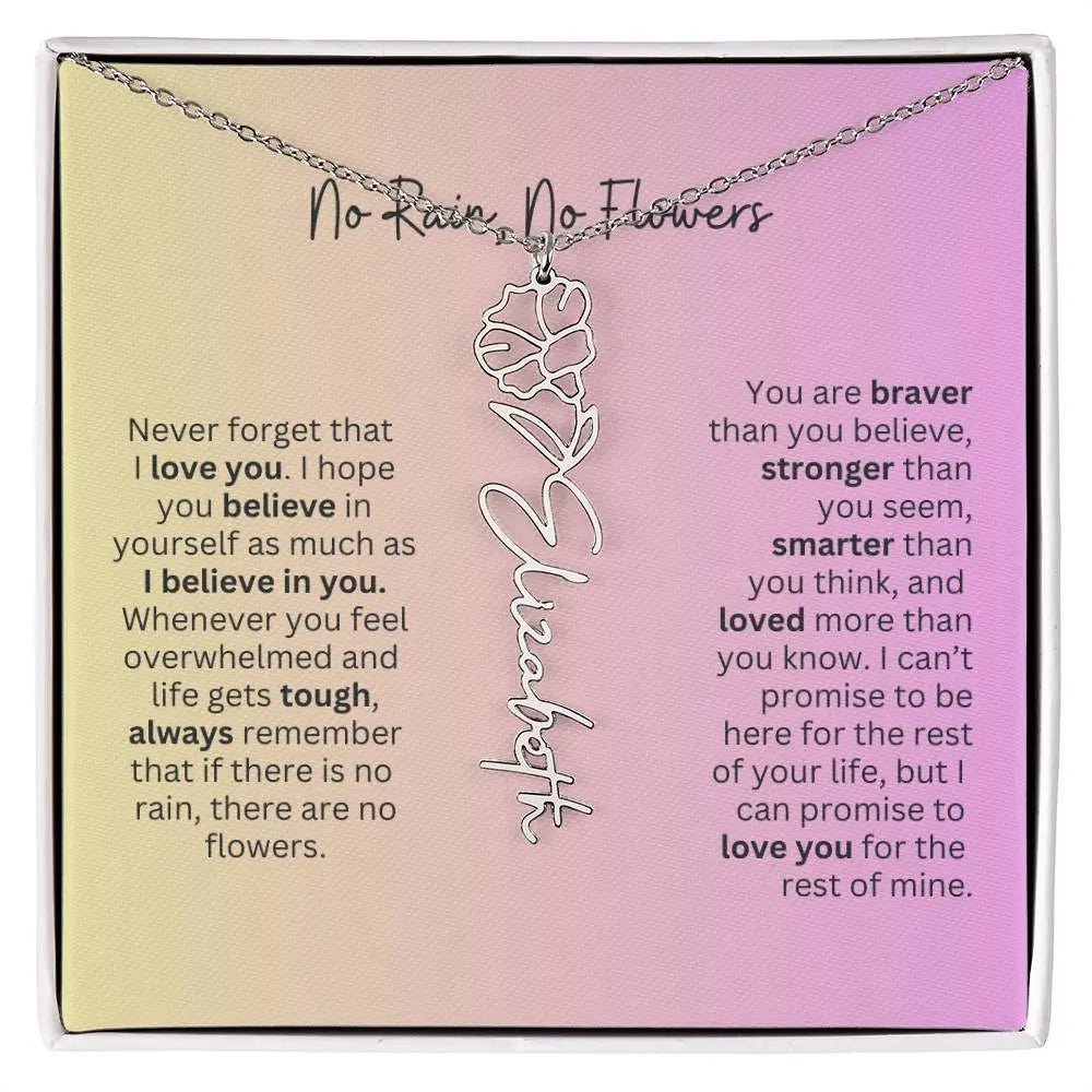 No Rain - No Flowers I Birth Necklace I Name Necklace I Pink